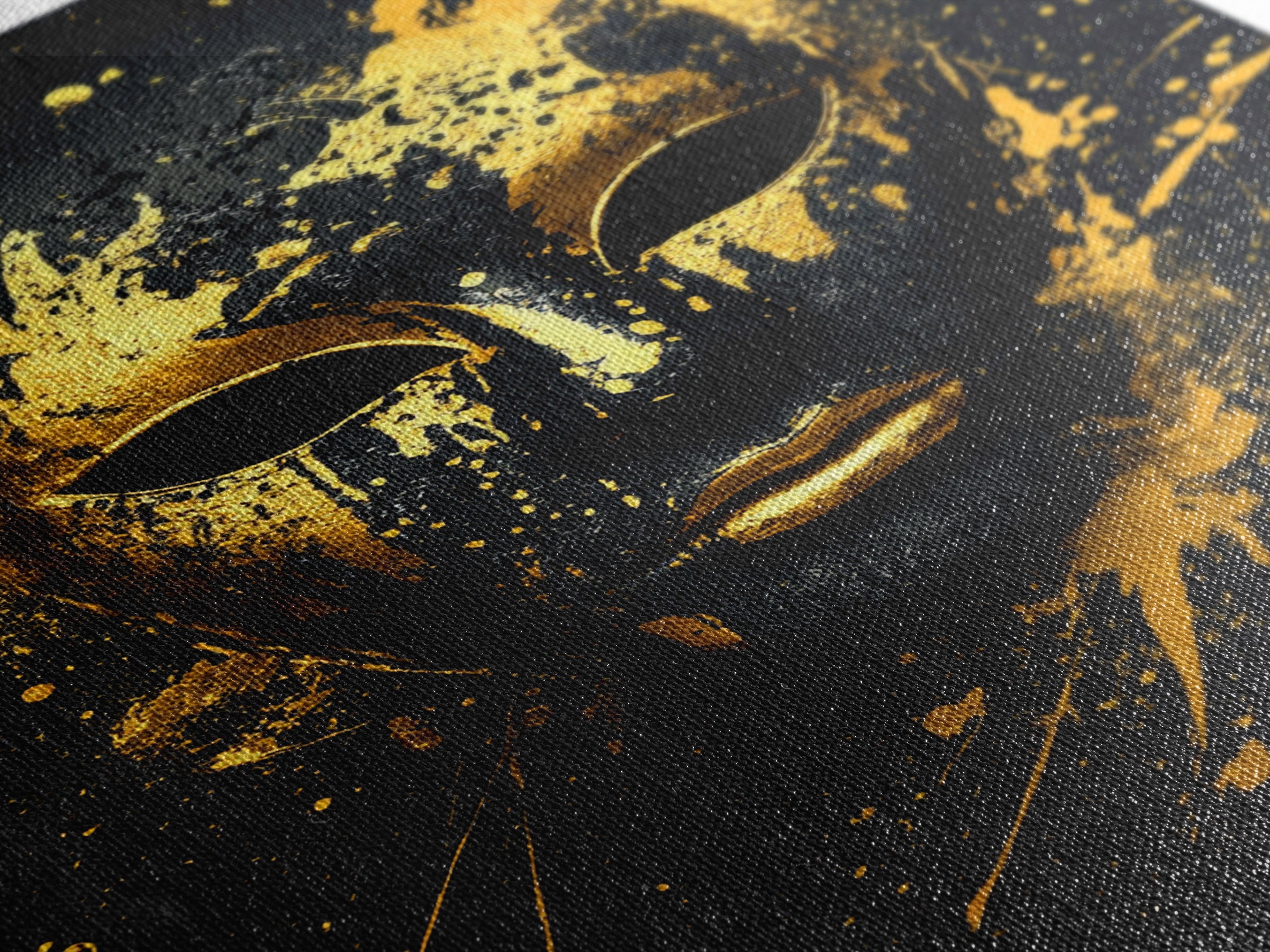 Venetian Mask Gold Canvas Print, Elegant Wall Art, Luxury Mask Artwork, Real Wood Frame, Dramatic Splatter Effect Home Decor