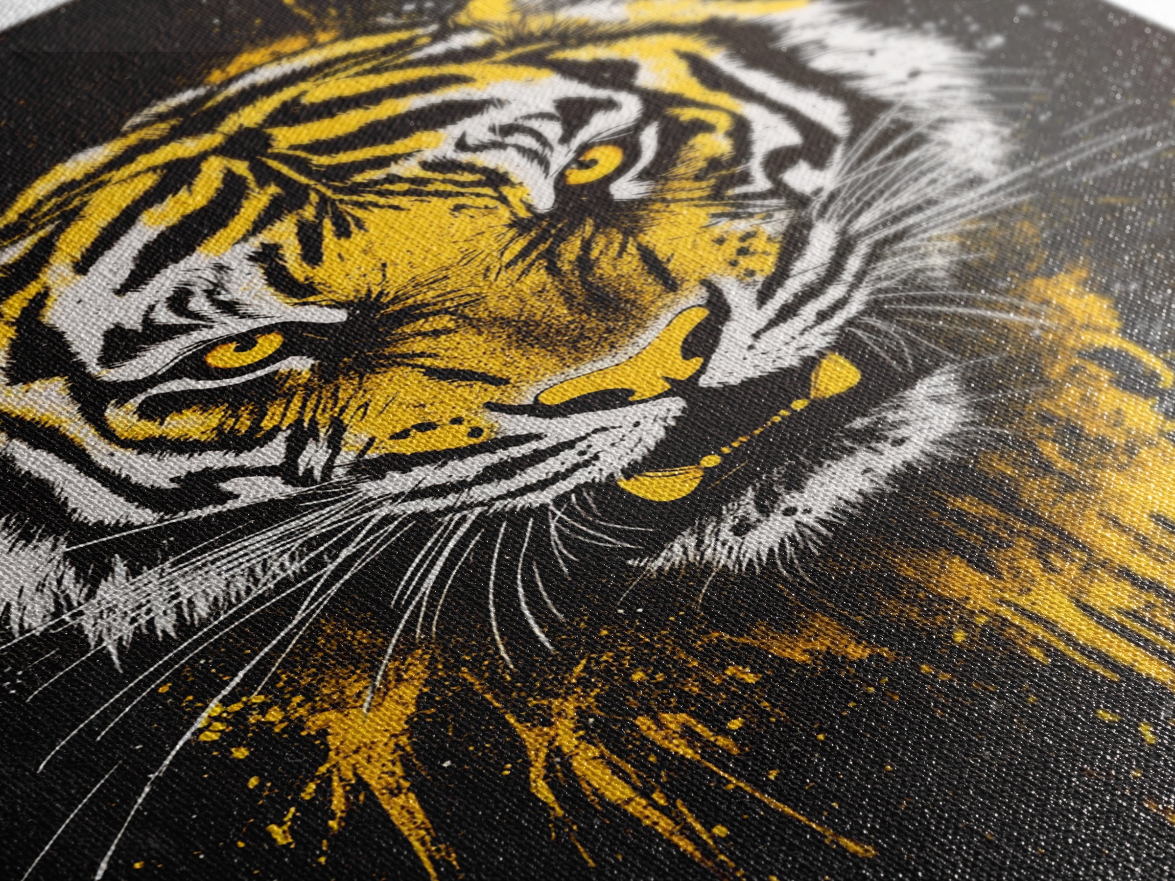 Tiger Face Gold Canvas Print, Wildlife Wall Art, Jungle Animal Artwork, Real Wood Frame, Fierce Predator Home Accent