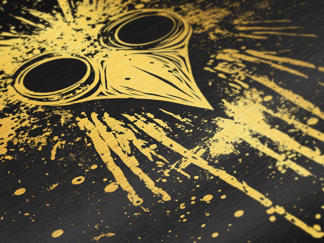 Plague Doctor Mask Metallic Gold Metal Print, Gothic Splatter Art, Dark Fantasy Wall Decor, Unique Gothic Artwork, Real Wood Framed