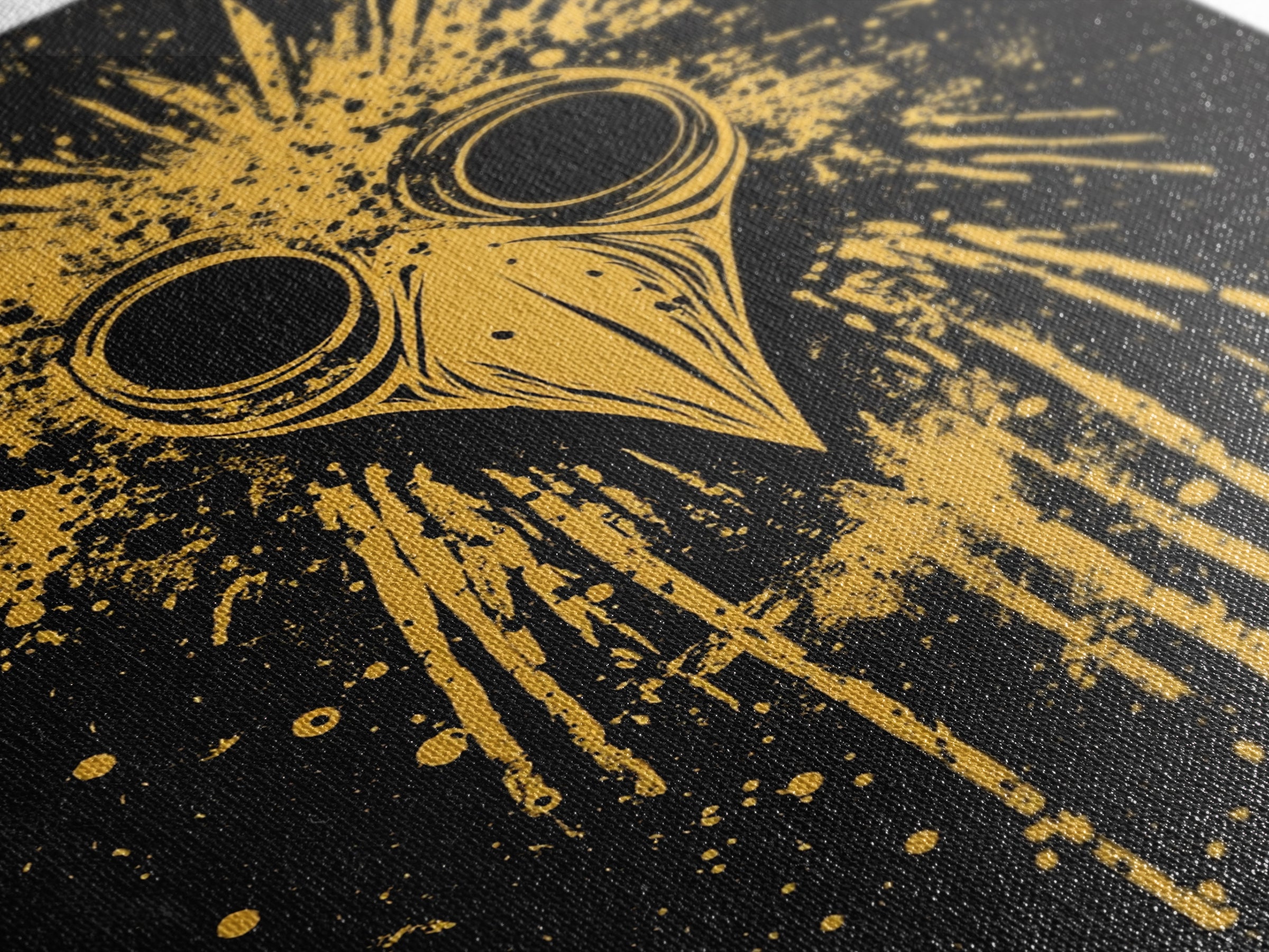 Plague Doctor Mask Gold Canvas Print, Gothic Splatter Art, Dark Fantasy Wall Decor, Unique Gothic Artwork, Real Wood Framed