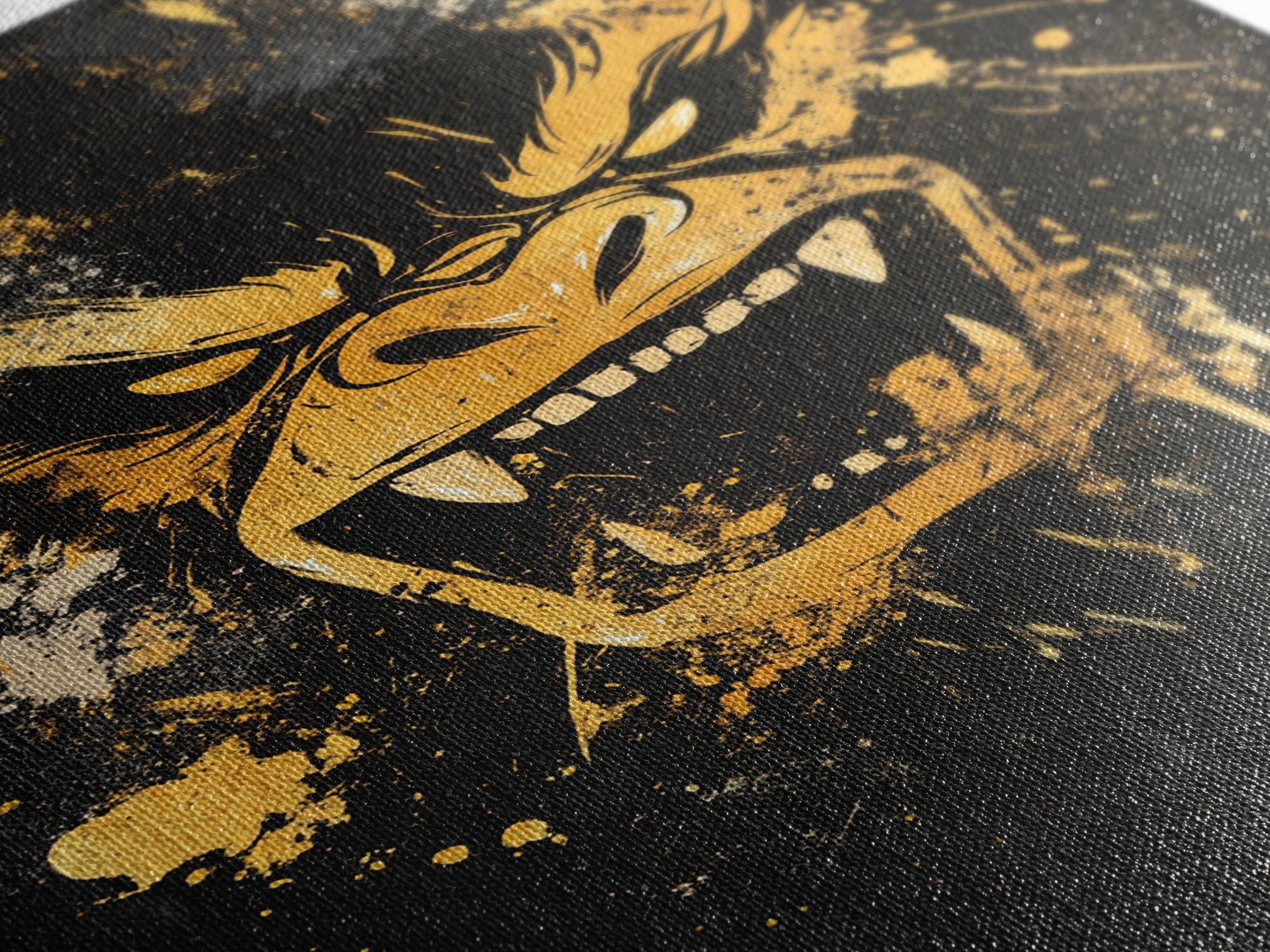 Angry Gorilla Gold Canvas Print, Tribal Splatter Art, Primal Jungle Wall Decor, Bold Animal Artwork, Real Wood Framed