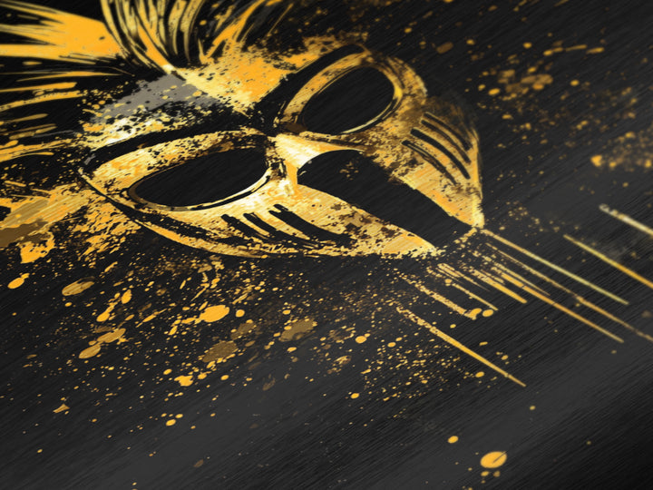 Tribal Warrior Mask Metallic Gold Metal Print, African Inspired Splatter Art, Bold Tribal Wall Decor, Fierce Artwork, Real Wood Framed