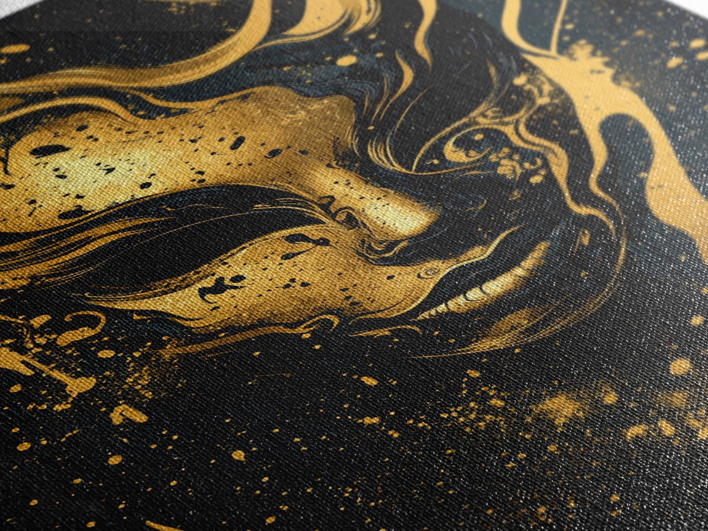 Abstract Face Mask Gold Canvas Print, Surreal Splatter Art, Bold Modern Wall Decor, Unique Artistic Artwork, Real Wood Framed