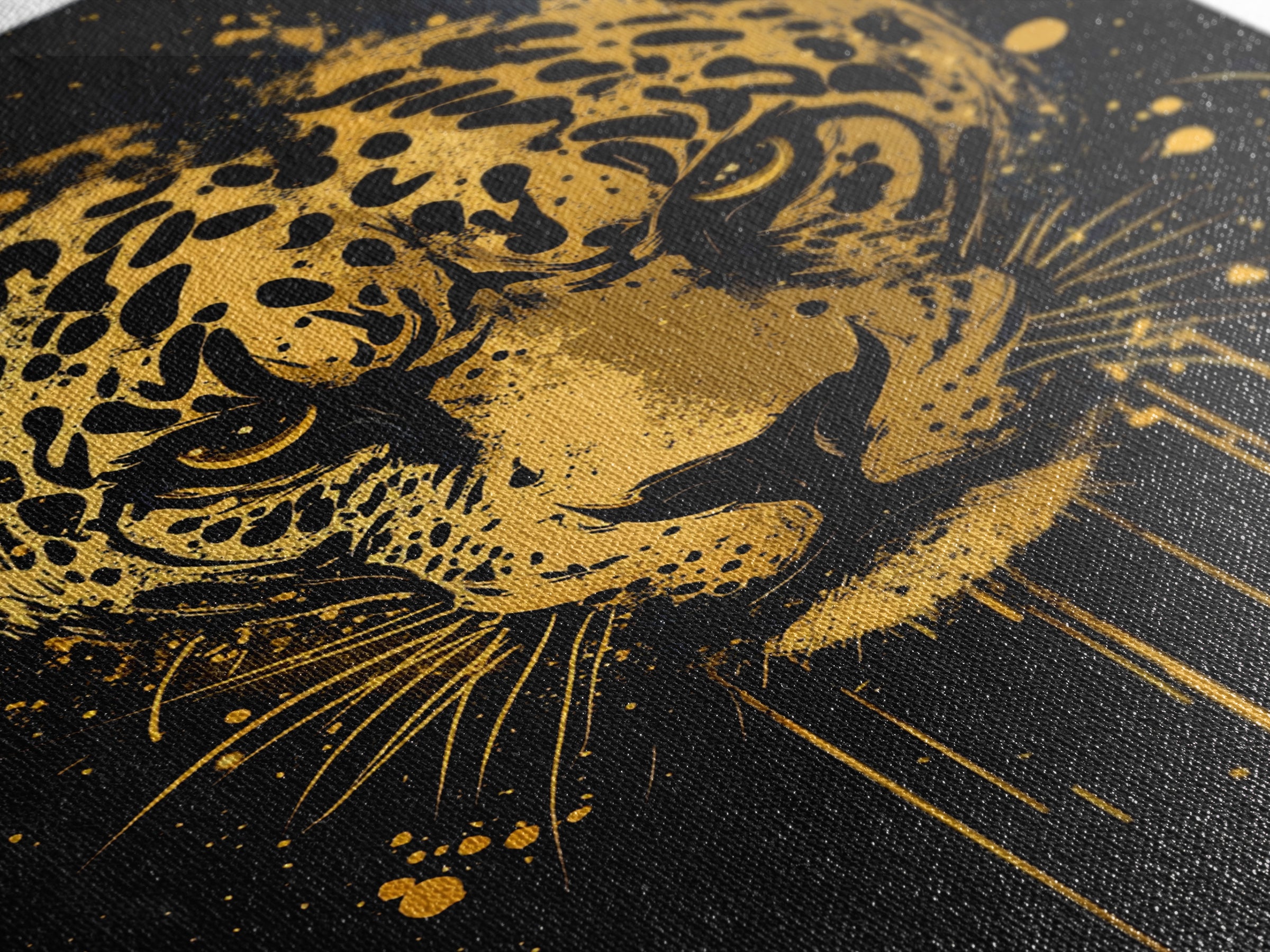 Leopard Head Gold Canvas Print, Jungle Cat Wall Art, Animal Spirit Decor, Real Wood Framed Fierce Modern Artwork