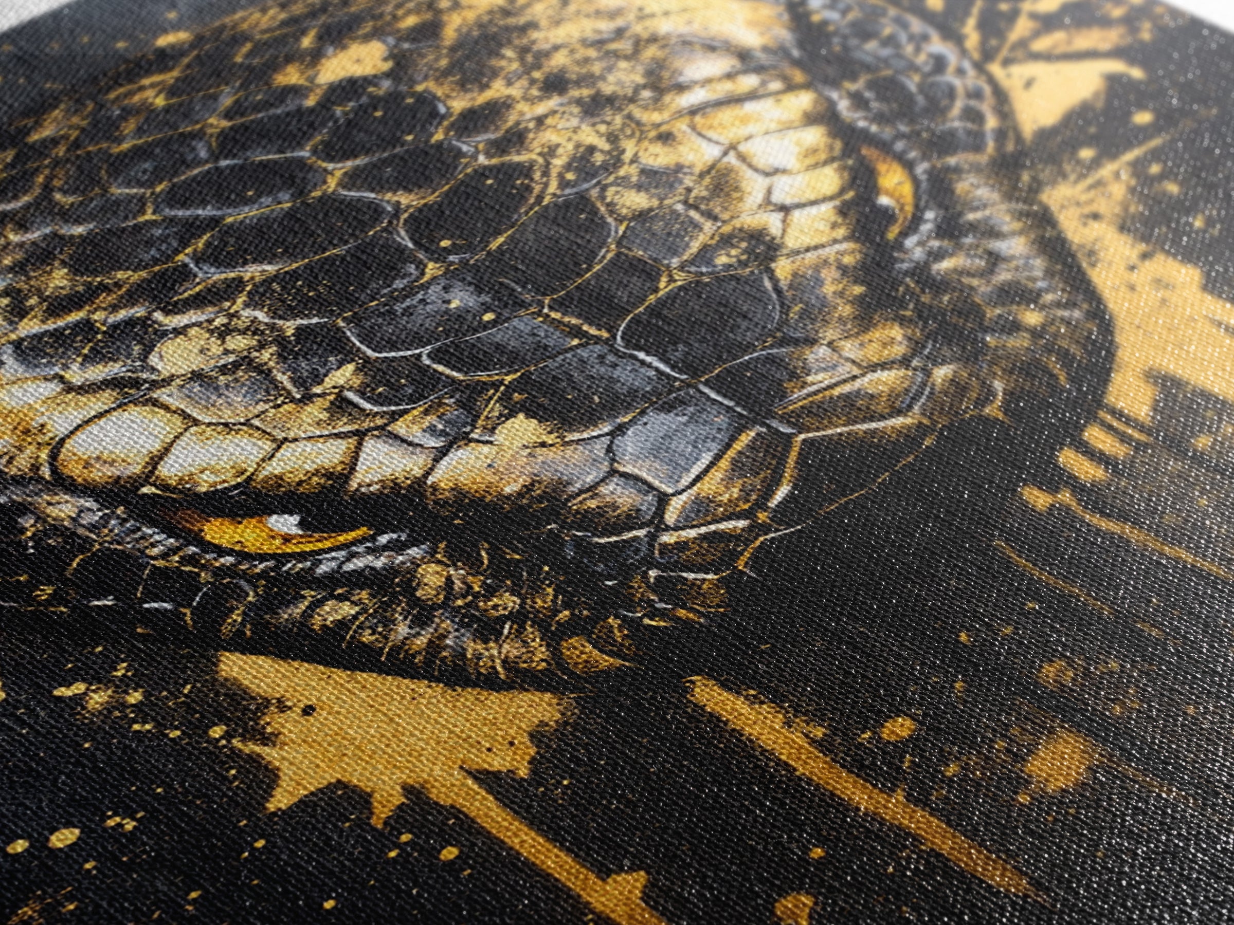 Python Snake Gold Canvas Print, Tribal Reptile Art, Bold Canvas Wall Decor, Real Wood Frame, Splatter Animal Artwork