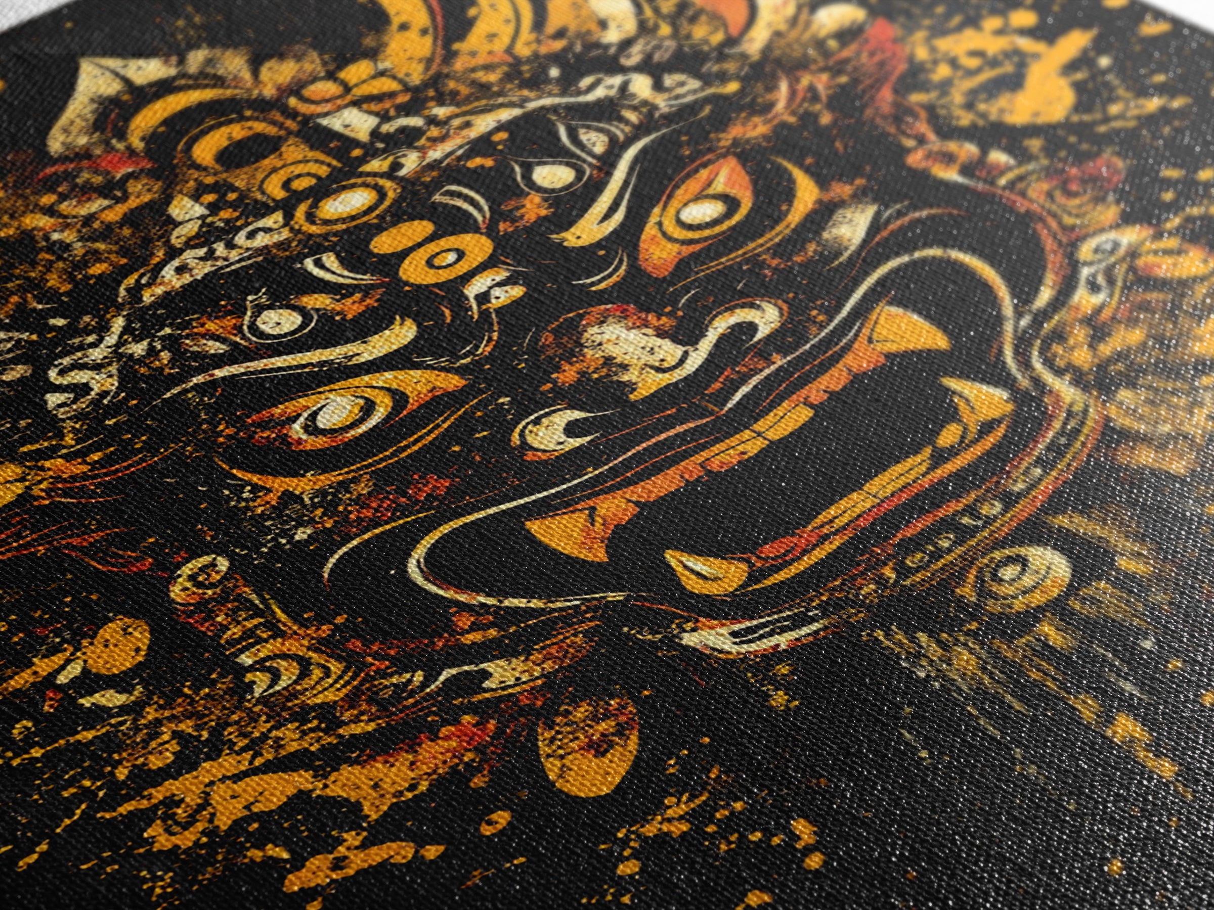 Fierce Demon Mask Artwork,Modern Cultural Wall Decor,Real Wood Frame,Bold Mythical Art,Striking Statement Accent