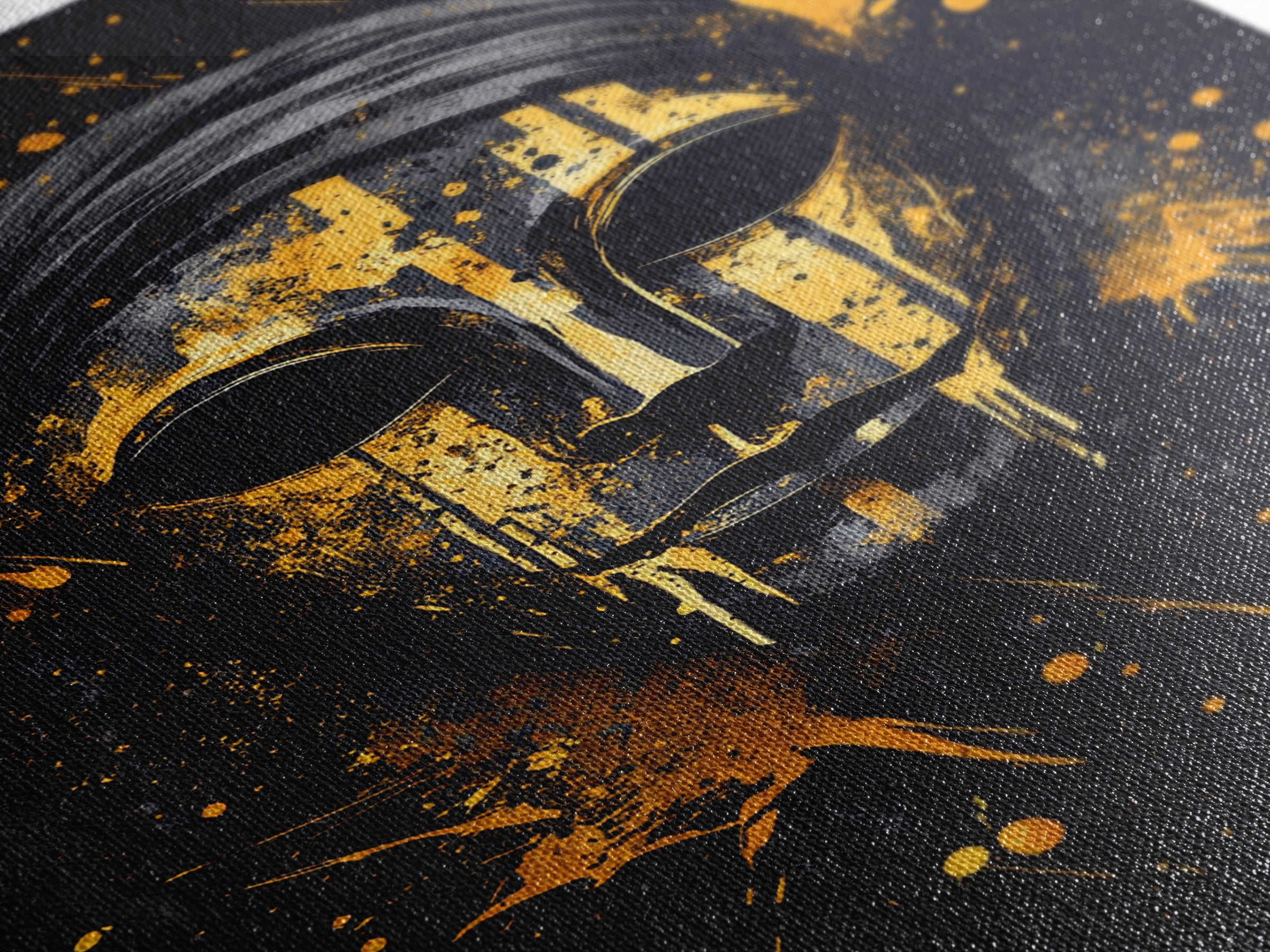 Classic Tribal Mask Gold Canvas Print, Bold Ethnic Wall Art With Real Wood Frame, Splatter Style Cultural Decor