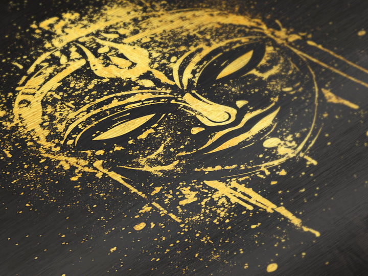 Mystical Goddess Mask Metallic Gold Art, Cultural Wall Print With Real Wood Frame, Splatter Style Decor For Bold Homes