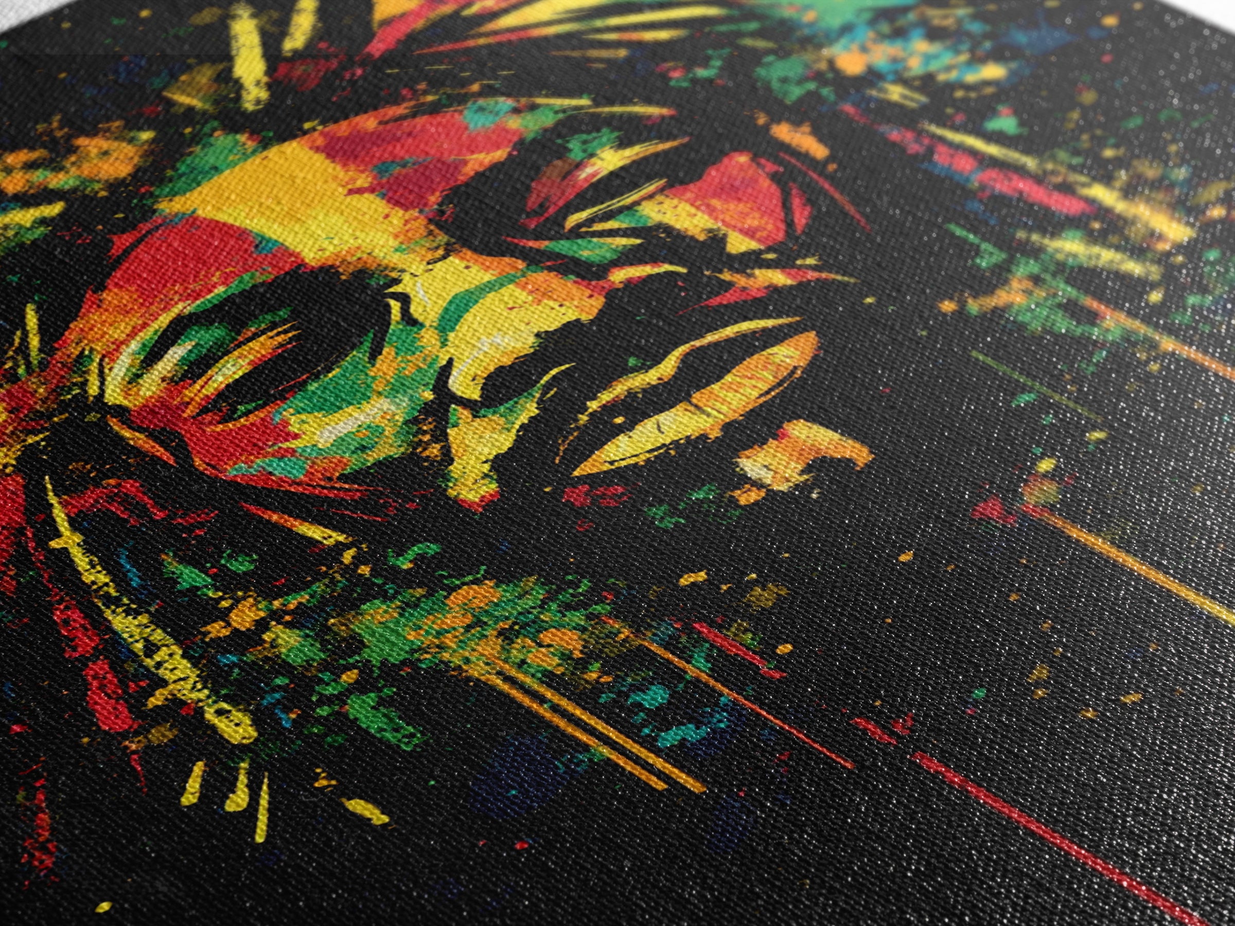 Rastafarian Portrait Gold Canvas Print, Vibrant Cultural Wall Art With Real Wood Frame, Bold Splatter Style Decor
