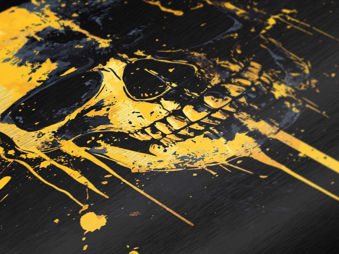 Dripping Skull Metallic Gold Metal Print, Gothic Wall Art, Dark Decor, Edgy Skull Artwork, Real Wood Frame, Modern Statement Piece