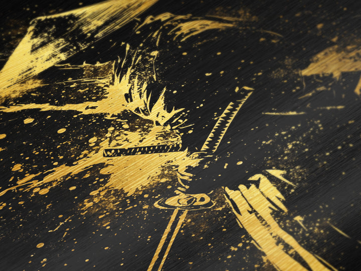 Ronin Samurai Metallic Gold Metal Print, Japanese Warrior Art, Epic Splatter Decor, Real Wood Frame, Fierce Bushido Inspired Wall Artwork