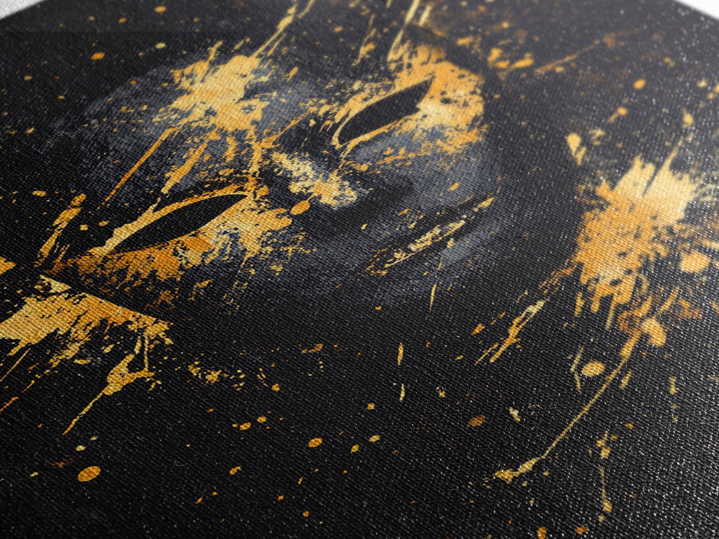 Mystical Face Gold Canvas Print, Tribal Mask Art, Real Wood Frame, Splatter Abstract Decor, Cultural Ethnic Wall Accent