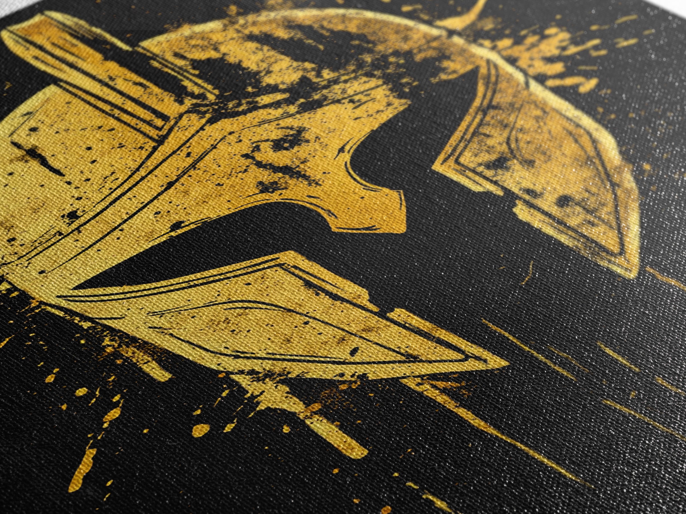 Spartan Helmet Gold Canvas Print, Warrior Wall Art, Real Wood Frame, Bold Historic Decor, Ancient Greek Inspired Artwork