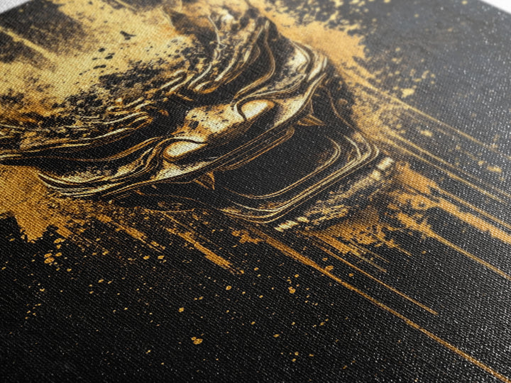 Spartan Warrior Helmet Splatter Art, Gold Canvas Print, Historical Wall Decor, Real Wood Frame, Ancient Warrior Artwork