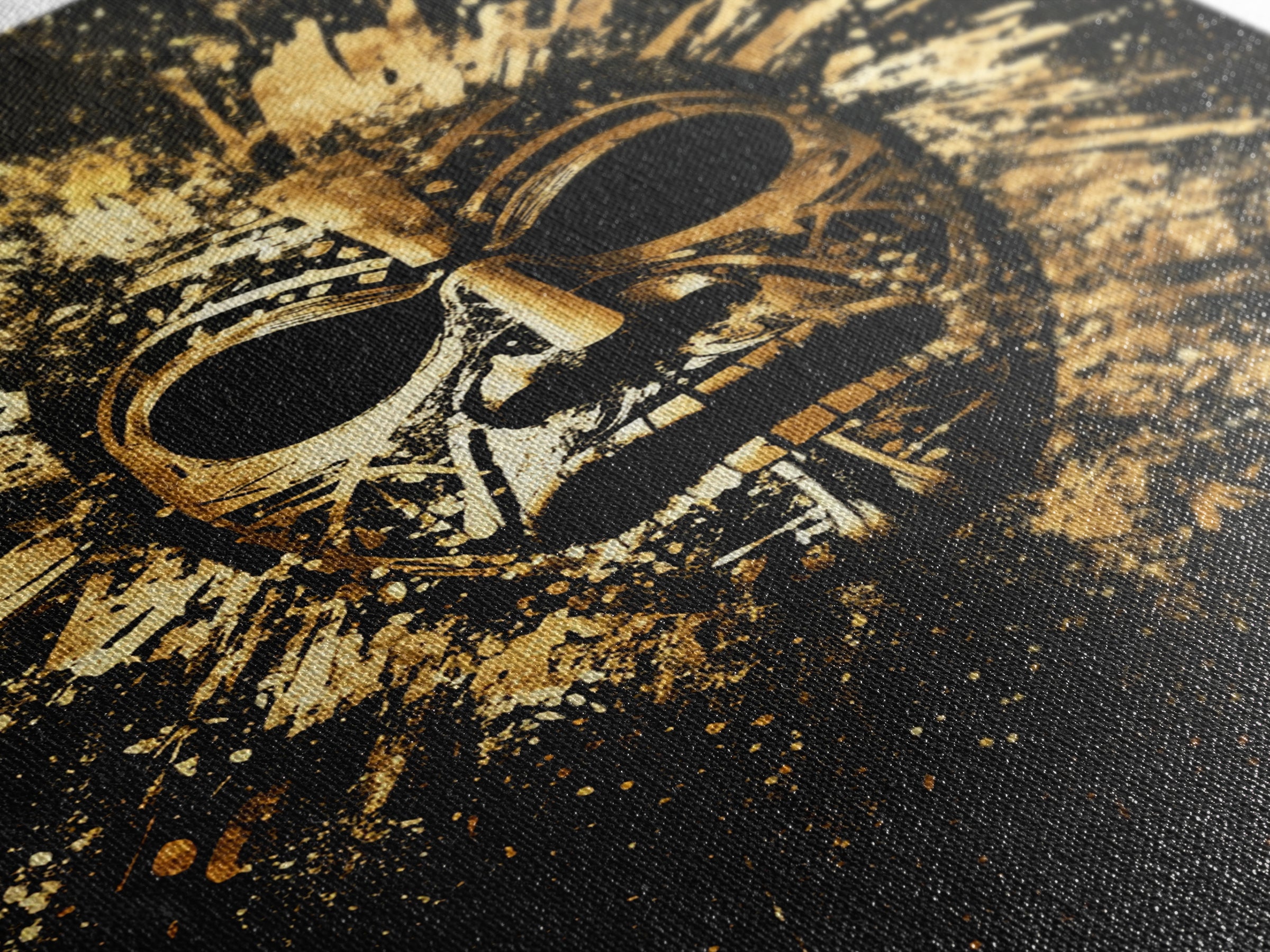Mayan Ritual Mask Gold Canvas Print, Ancient Tribal Wall Art, Splatter Paint Style, Real Wood Frame, Bold Statement Decor