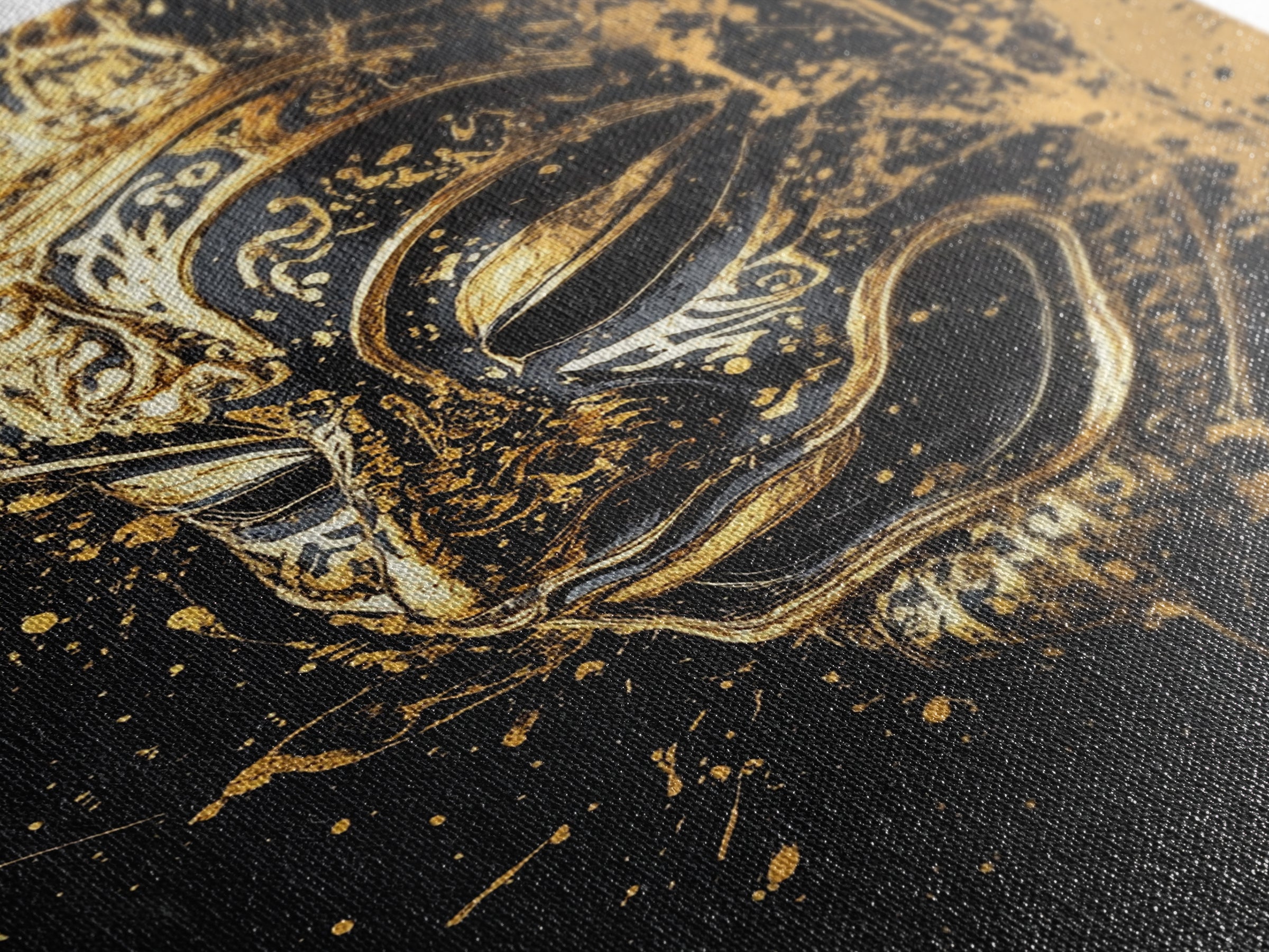 Traditional Mask Gold Canvas Art, Intricate Wall Art, Cultural Spirit Artwork, Real Wood Frame, Unique Splatter Pattern Home Decor