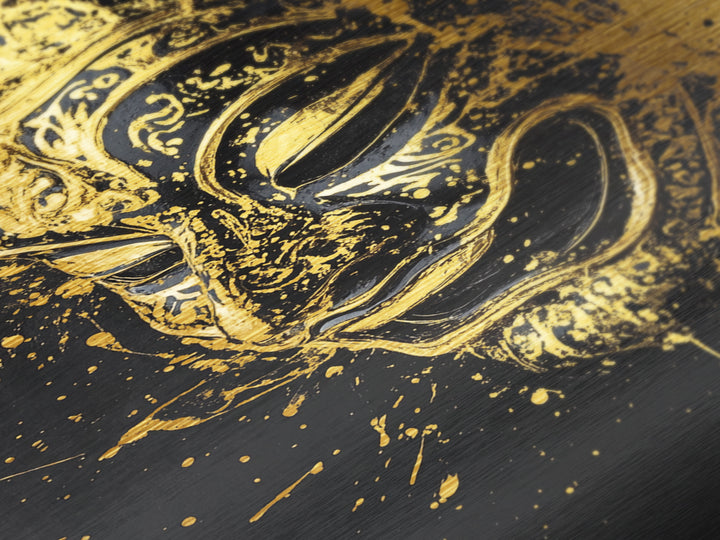 Traditional Mask Metallic Gold Art, Intricate Wall Art, Cultural Spirit Artwork, Real Wood Frame, Unique Splatter Pattern Home Decor