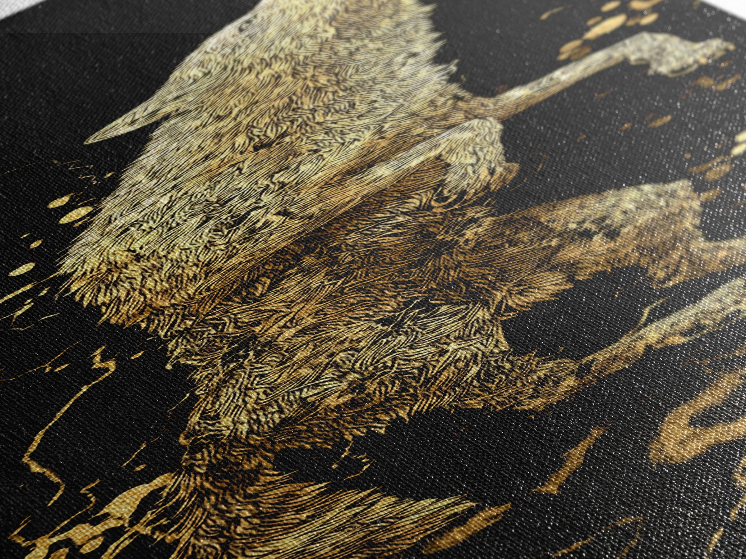 Wolf Fenrir Norse Mythology Canvas Gold Art Canvas Art, Viking Office Wall Decor for Men, framed in natural real wood