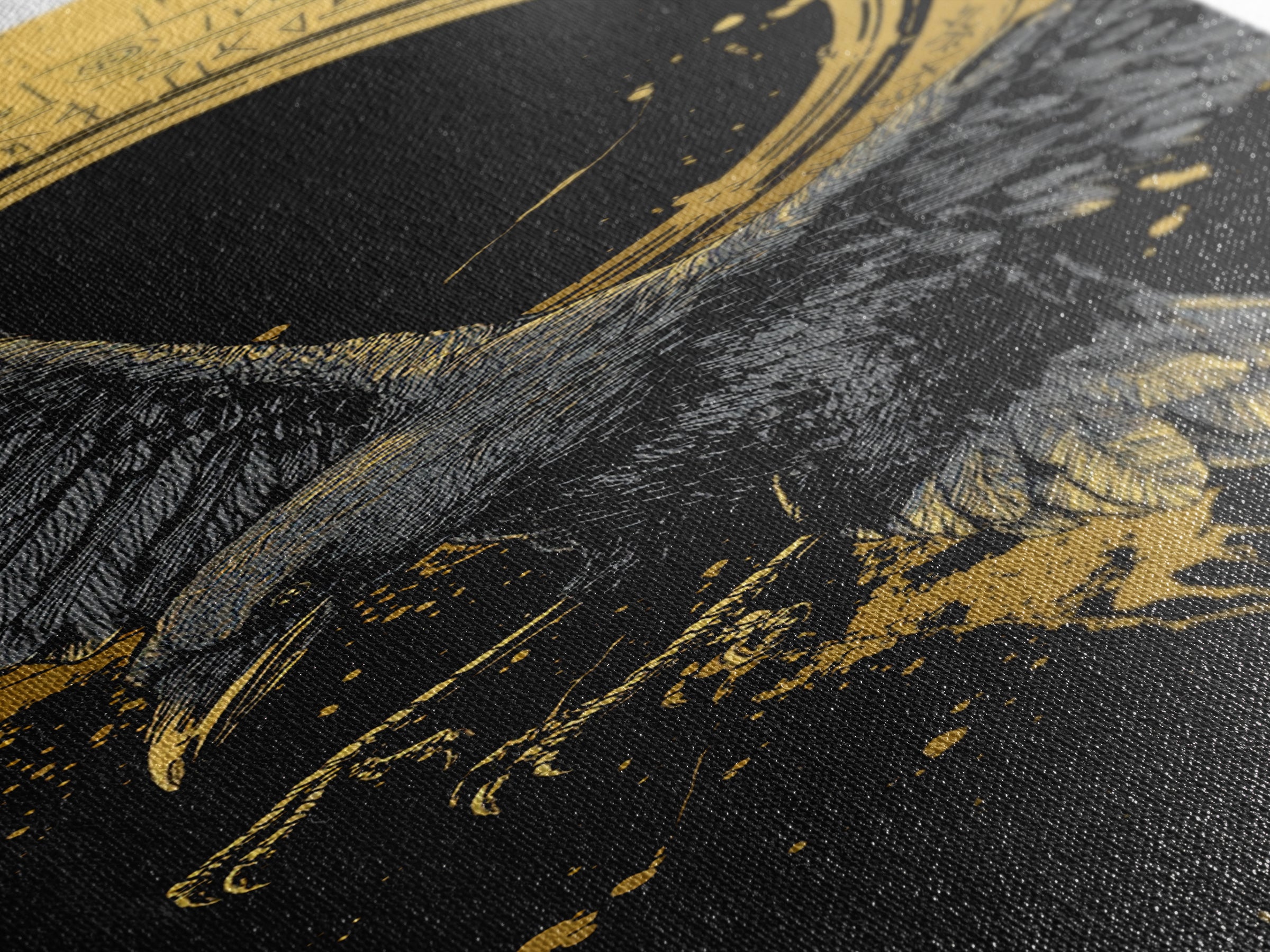 Odin’s Raven Canvas Gold Art Canvas Art | Nordic Mythology Wall Art for Dad Gift or Man Cave | Viking Decor in Real Wood Frame