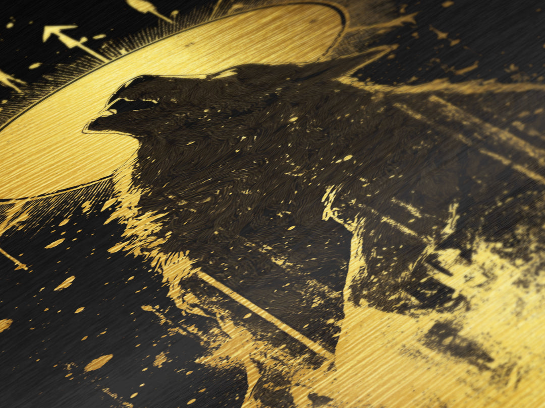 Wolf Howl Metal Art, Metallic Gold Art, Lone Wolf Decor, Man Cave Office Wall Art, Golden Metal Art