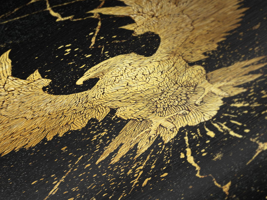 Golden Eagle Nordic Wall Art, Wood Framed Metal Art, Metallic Gold Art, Gold Leaf, Gold Foil Art