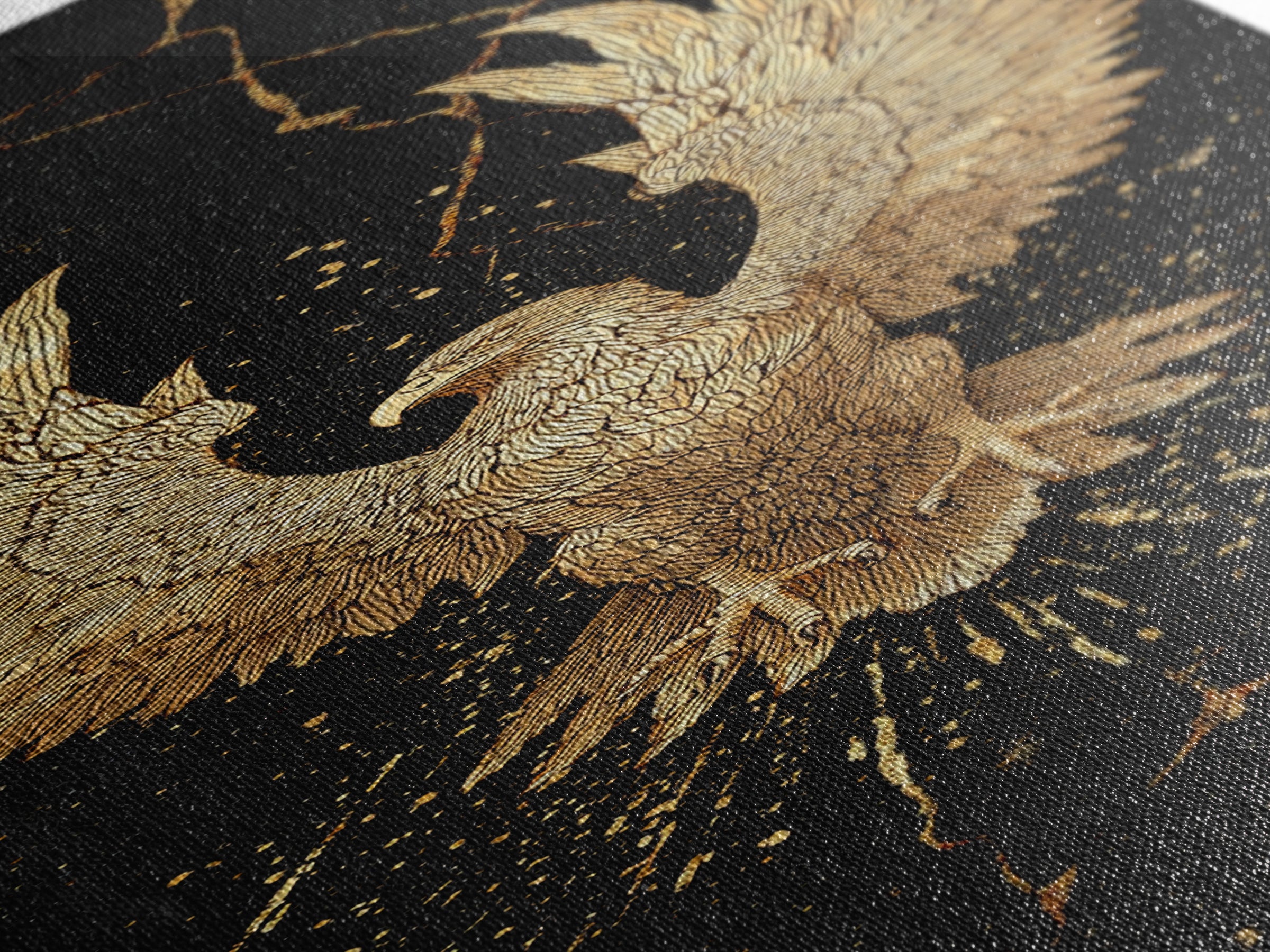 Golden Eagle Nordic Wall Art, Wood Framed Canvas Art, Canvas Gold Art, Gold Leaf, Gold Foil Art