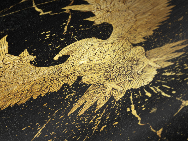 Golden Eagle Nordic Wall Art, Wood Framed Metal Art, Metallic Gold Art, Gold Leaf, Gold Foil Art