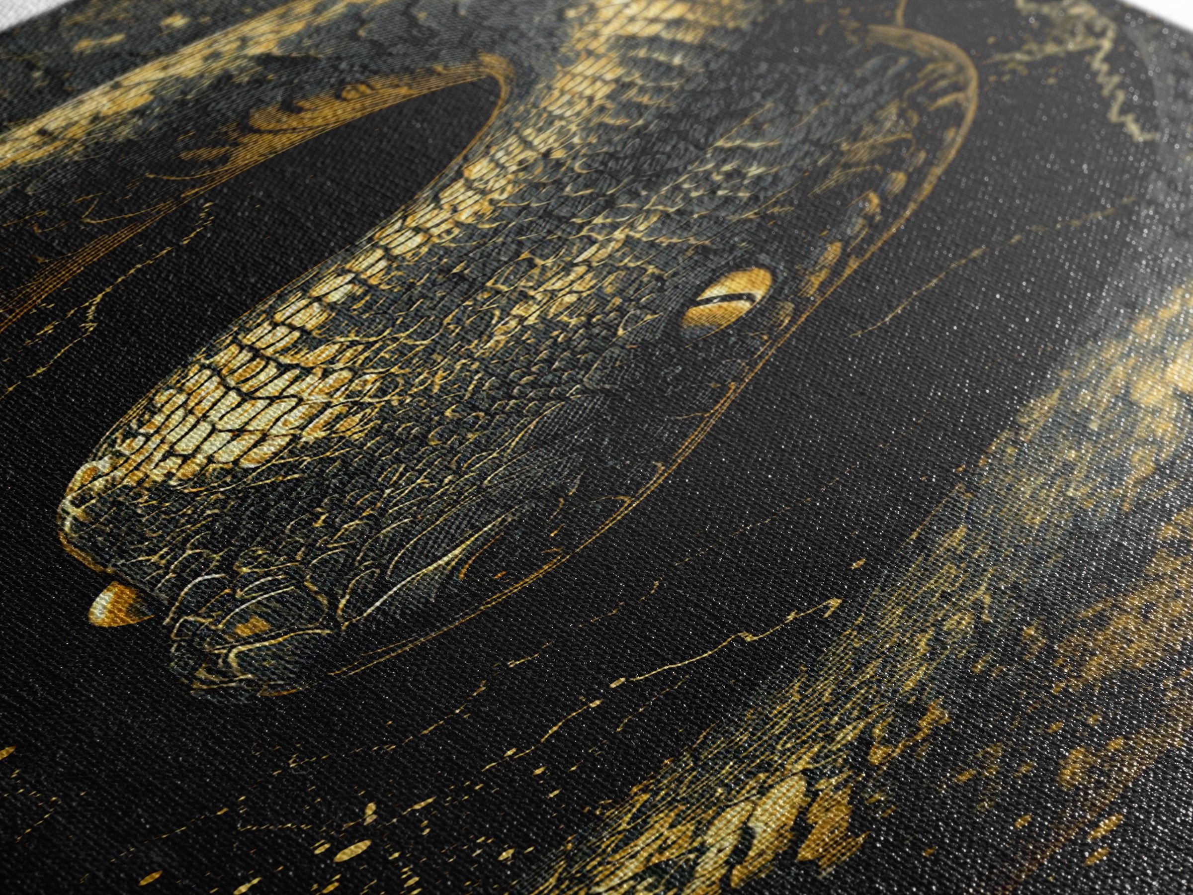Nordic Snake Canvas Gold Art Canvas Art | Viking Mythology Inspired Serpent Wall Decor | Man Cave or Dad Gift Framed in Real Wood