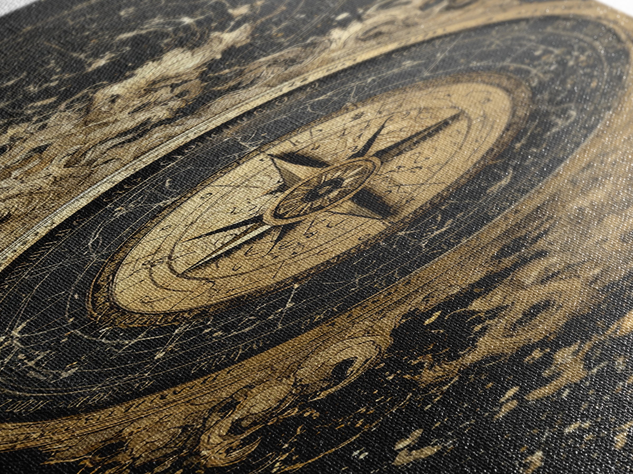 Golden Compass Nordic Wall Art, Wood Framed Canvas Art, Canvas Gold Art, Gold Leaf, Gold Foil Art