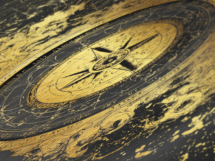 Golden Compass Nordic Wall Art, Wood Framed Metal Art, Metallic Gold Art, Gold Leaf, Gold Foil Art