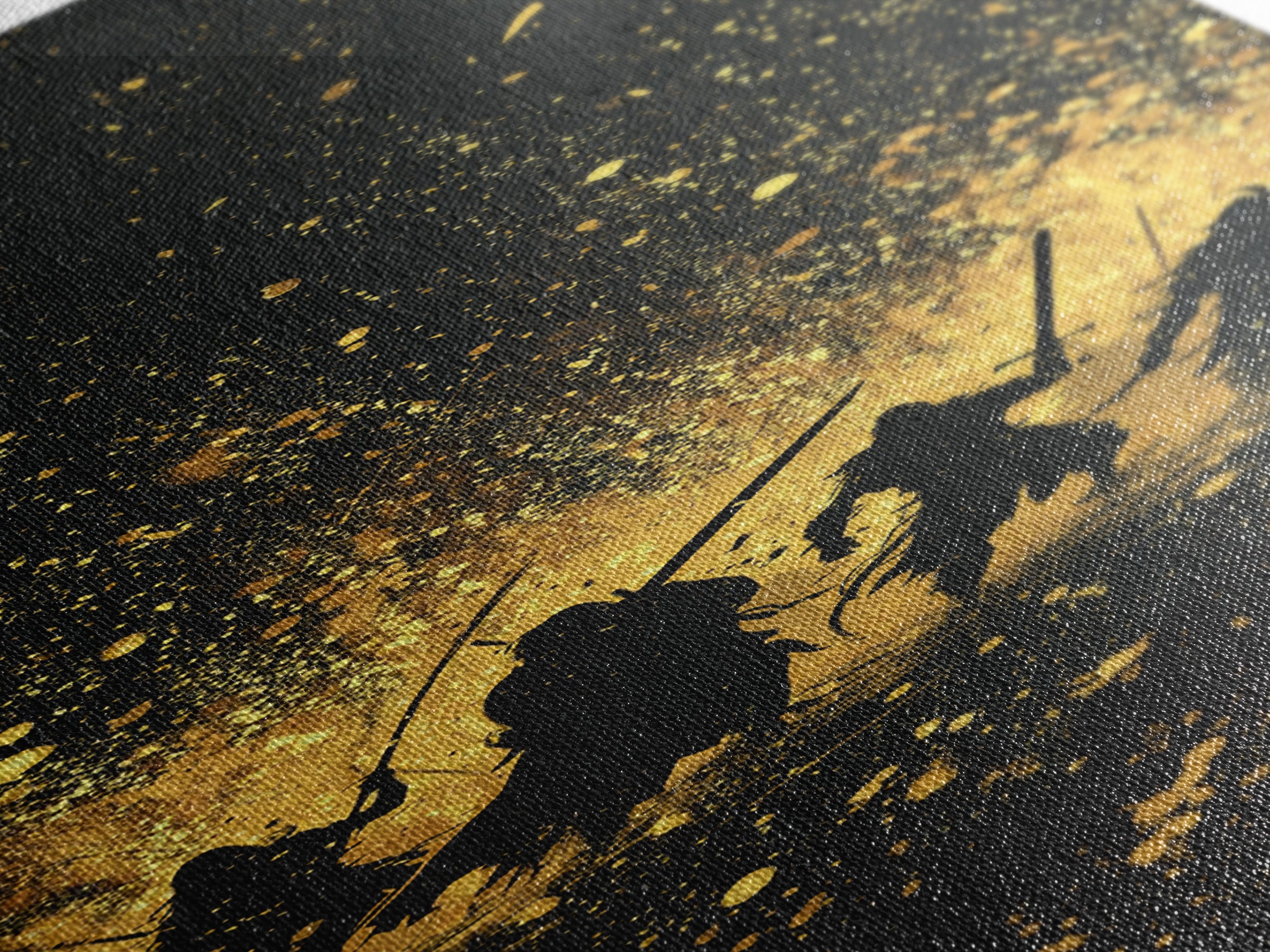 Viking Warriors Canvas Gold Art, Norse Mythology Canvas Art Depicting Heroic Einherjar, Man Cave and Office Wall Decor with Real Wood Framing