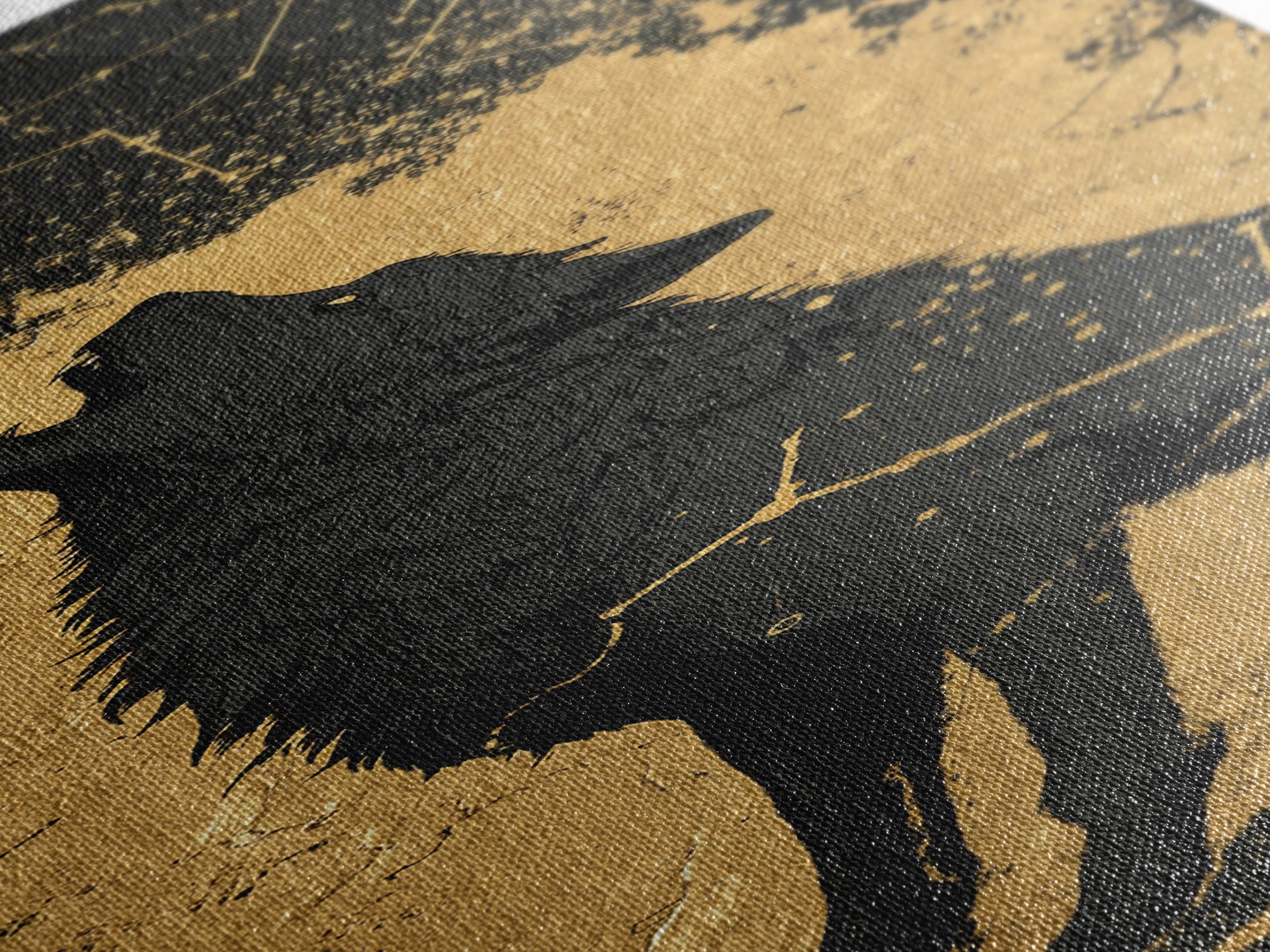 Fenrir Wolf Canvas Gold Art, Norse Mythology Canvas Art Depicting Legendary Wolf, Viking Office Art or Man Cave Decor with Real Wood Framing