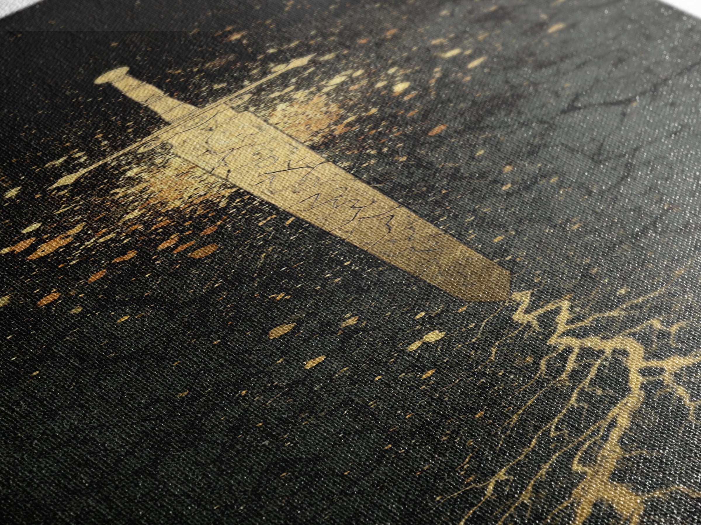 Canvas Gold Art of Runic Viking Sword – Nordic Mythology Canvas Art, Norse Decor with real wood frame, perfect Dad Gift