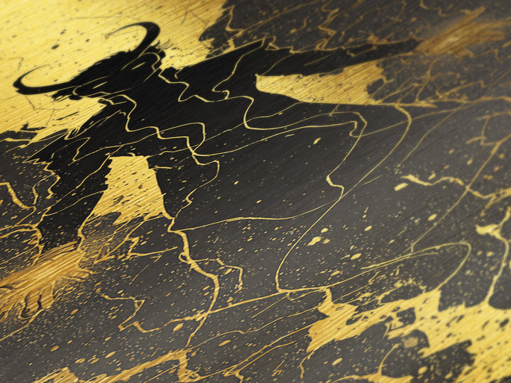 Loki Trickster God Metallic Gold Art – Dark Norse Mythology Metal Art, Viking wall décor for men, framed in solid real wood