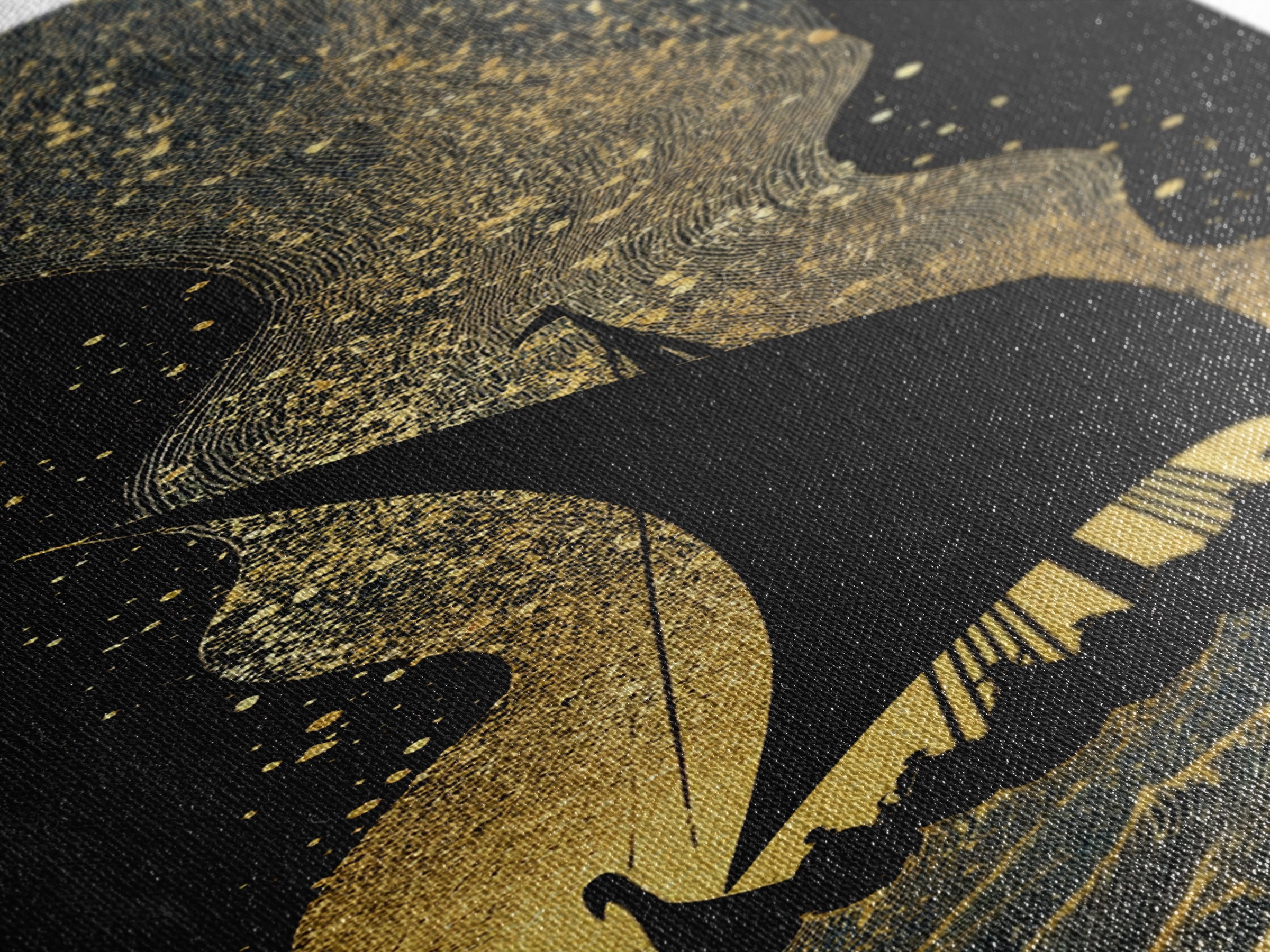 Nordic Viking Ship Canvas Gold Art, Mythology Inspired Canvas Art for Office or Man Cave, framed in authentic wood craftsmanship