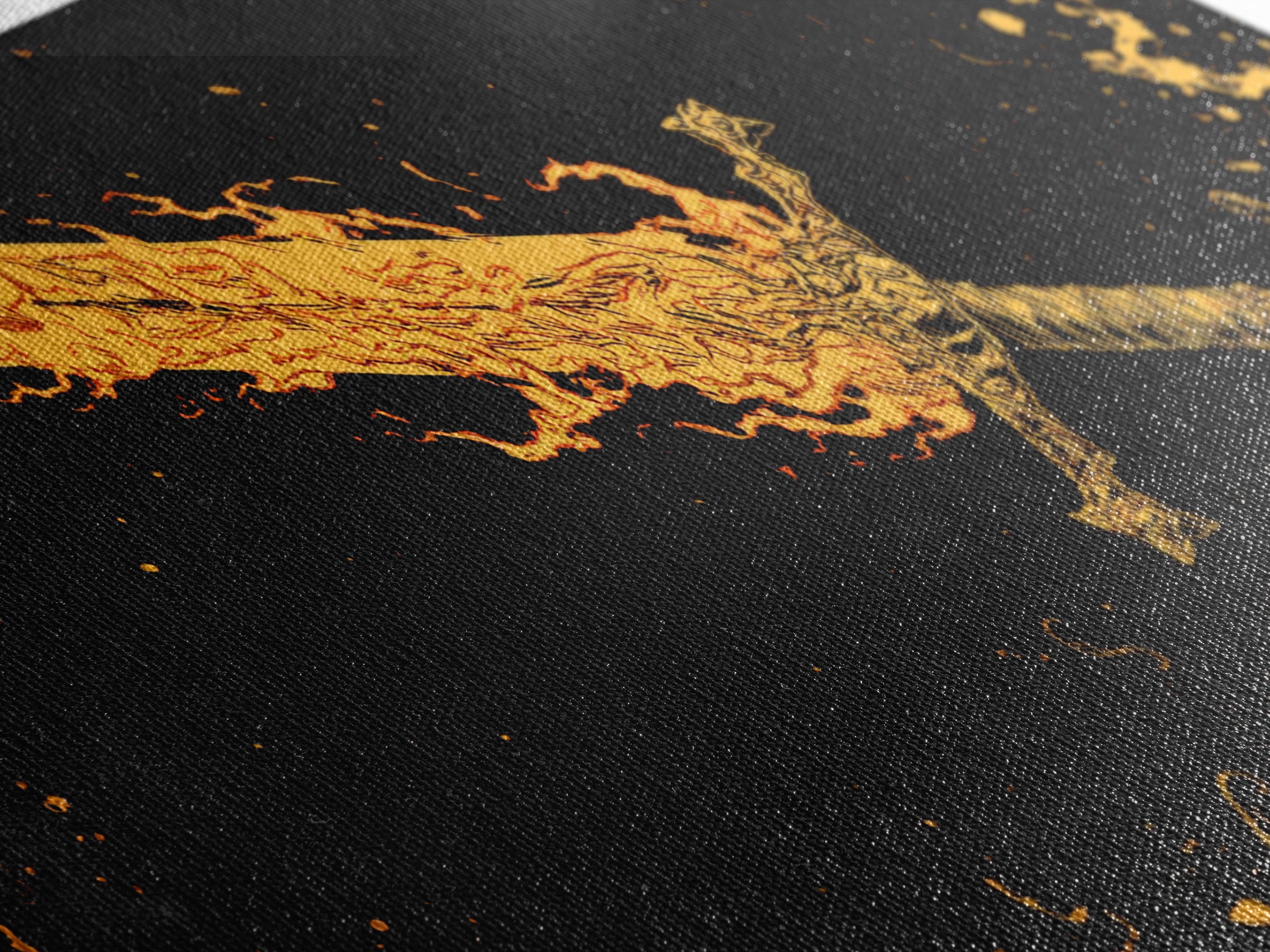 Surtur’s Flaming Sword Canvas Gold Art Canvas Art Viking Wall Decor, Norse Mythology Office Gift with Real Wood Frame