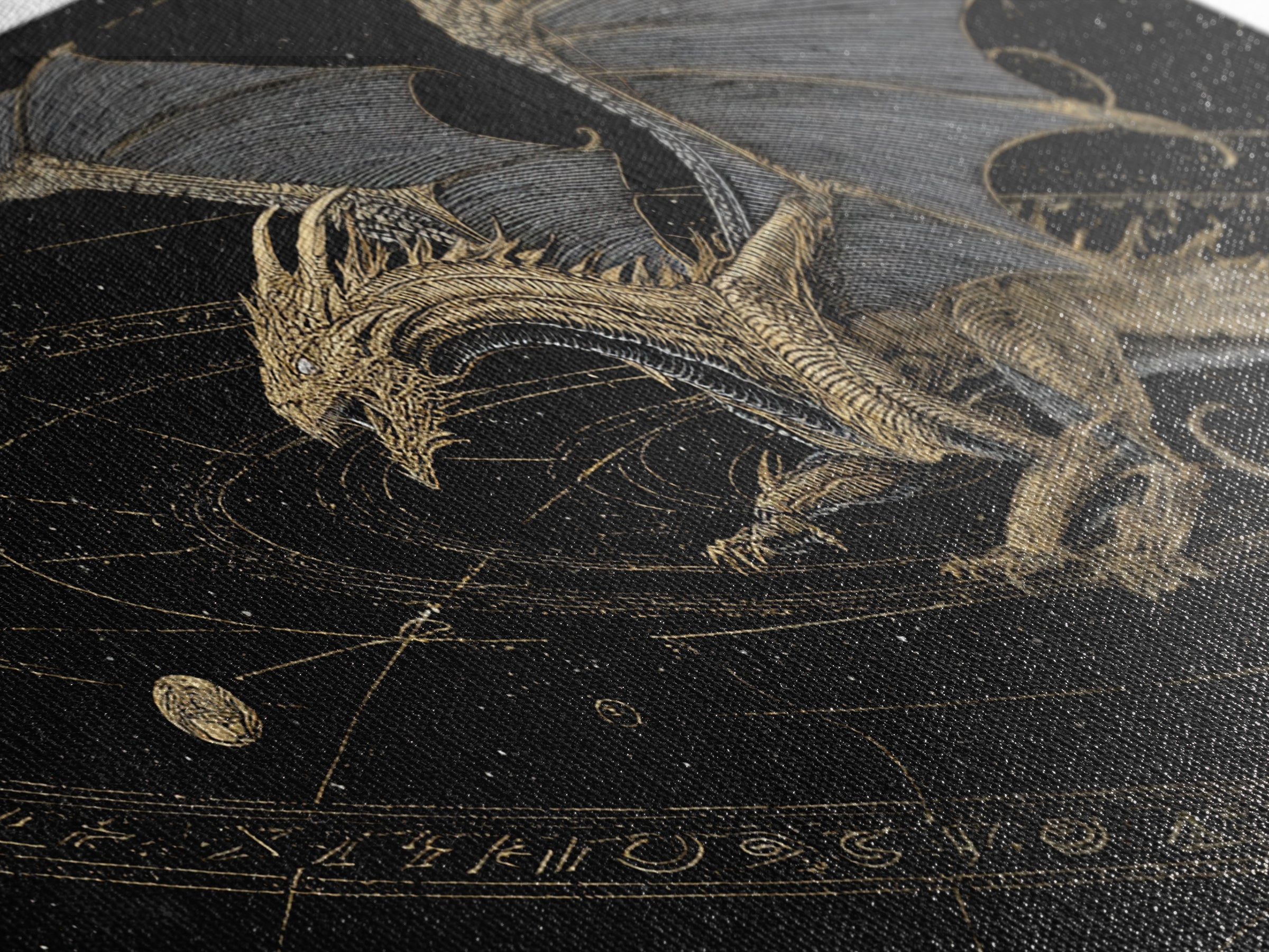 Cosmic Norse Dragon Canvas Gold Art Canvas Art Wall Decor, Nordic Mythology Gift for Office or Man Cave, Natural Wood Frame