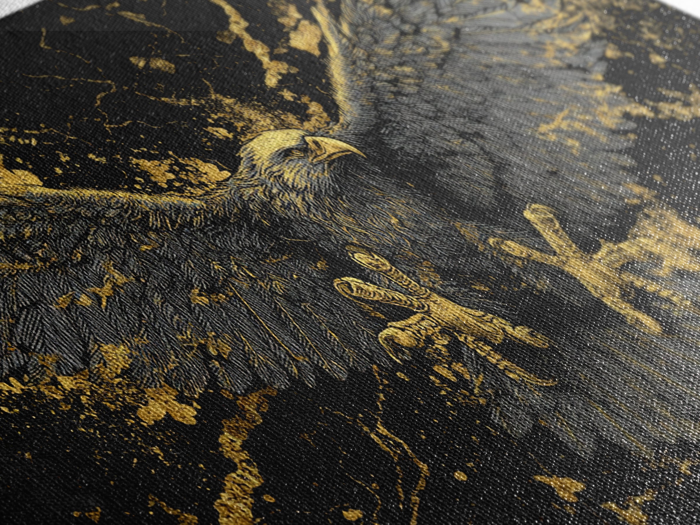 Odin’s Golden Eagle Canvas Gold Art, Norse Mythology Canvas Art Wall Decor, Viking Office Art framed in wood, bold masculine design