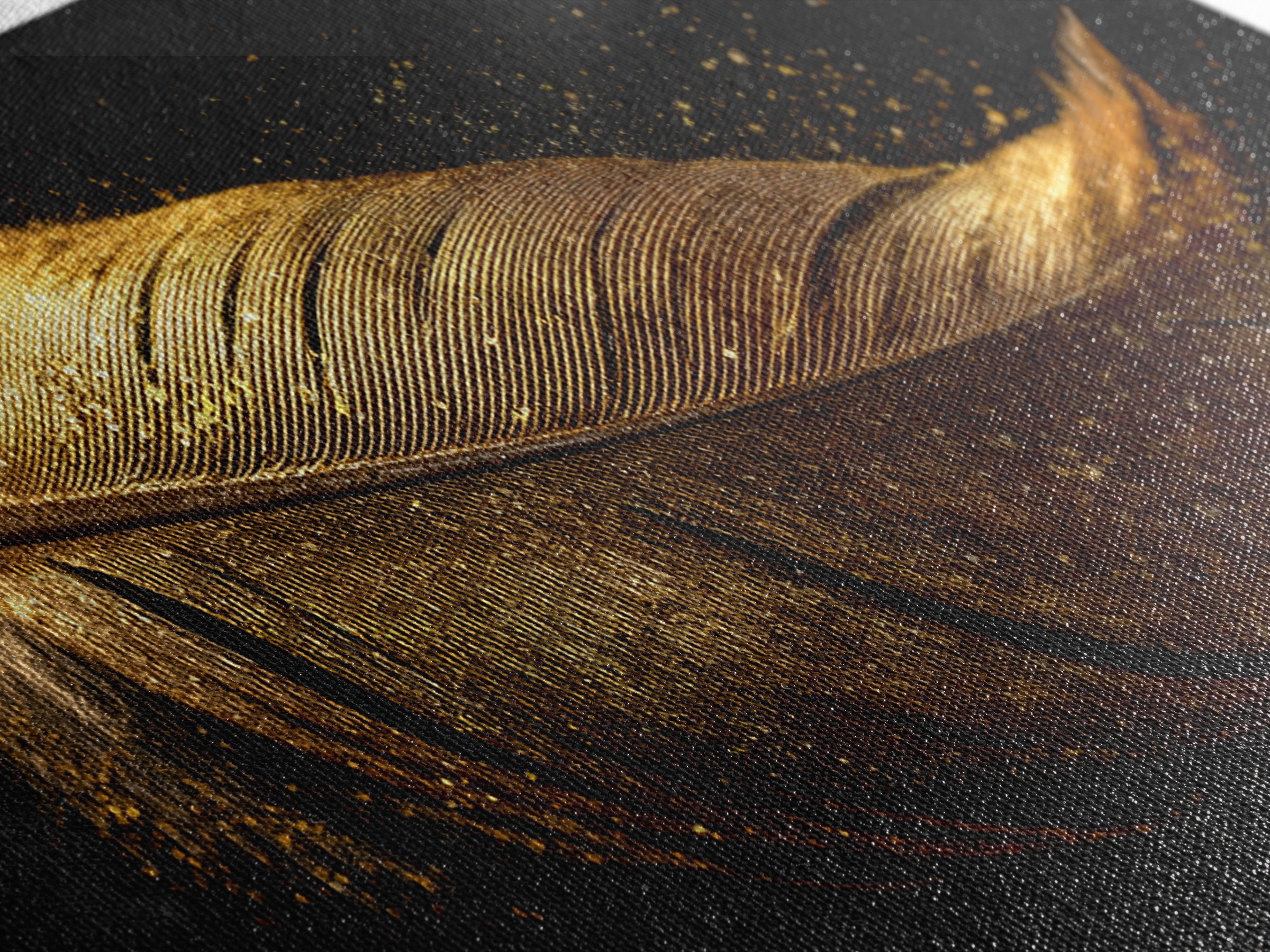 Golden Feather Canvas Gold Art, Norse Mythology Inspired Canvas Art, Viking Decor for Office or Study, Framed in Real Wood