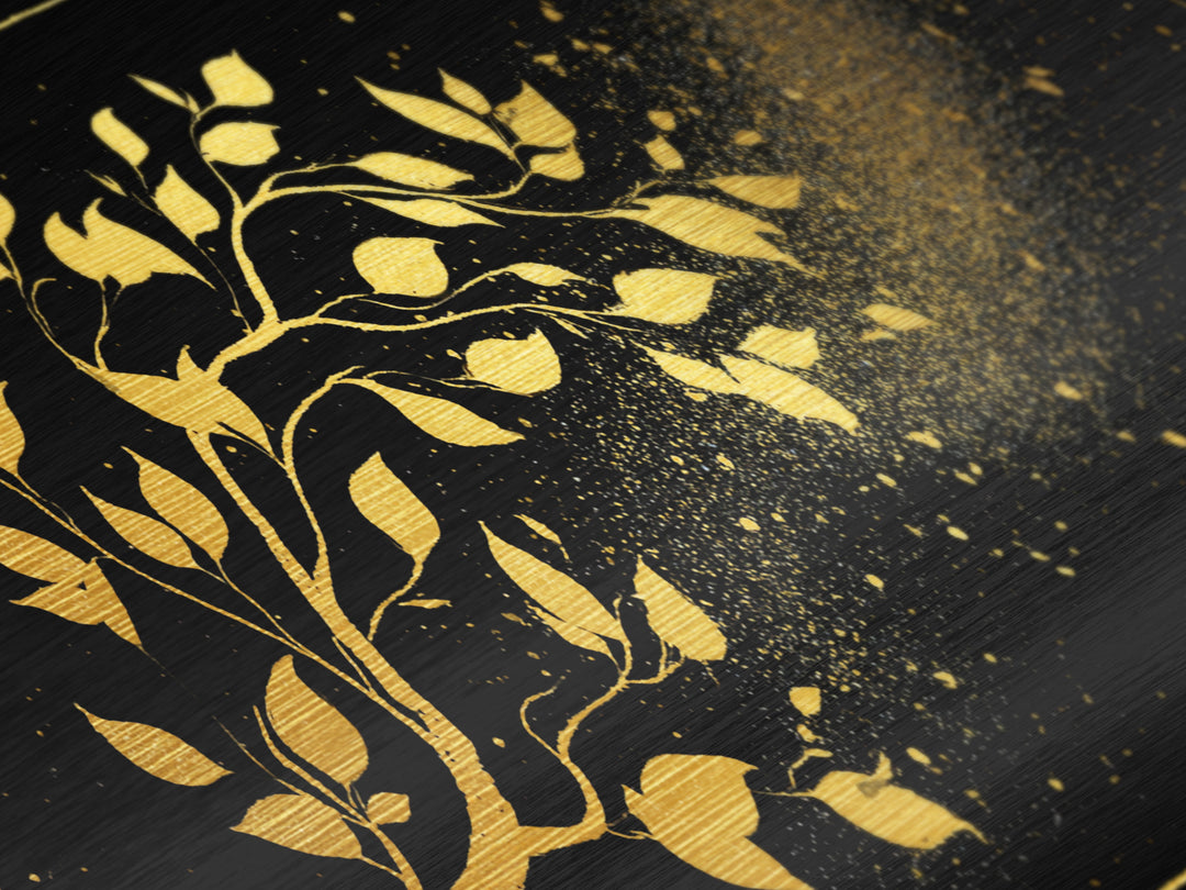 Yggdrasil Tree Metallic Gold Art, Nordic Mythology Inspired Metal Art with Natural Wood Frame, Pagan Office Decor, Man Gift