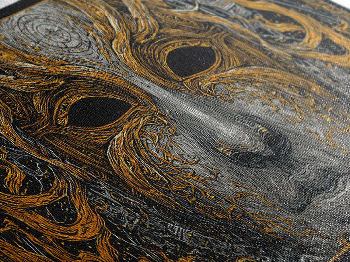 Odin’s Face Canvas Gold Art, Norse Mythology Inspired Canvas Art, Nordic Office Decor Framed in Natural Wood for Man Cave