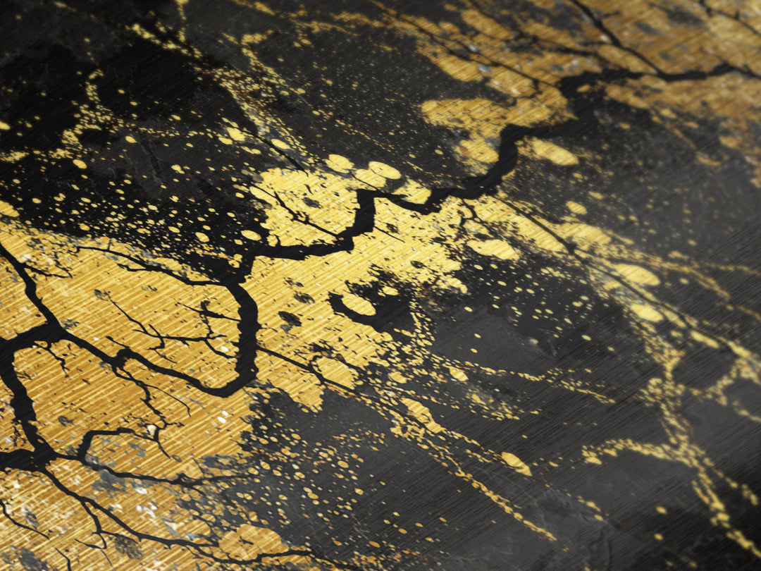 Cracked Stone Metallic Gold Art Nordic Metal Art Norse Abstract Wall Decor in real wood frame, Man Cave Gift, Office Accent