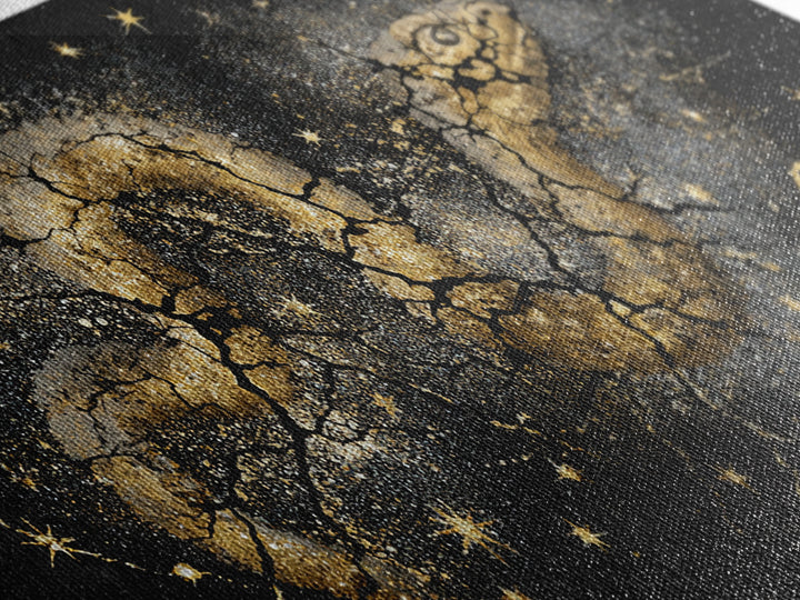 Jormungandr Serpent Canvas Gold Art Norse Mythology Canvas Art Wall Decor framed in real wood, Man Cave Viking Gift for Him