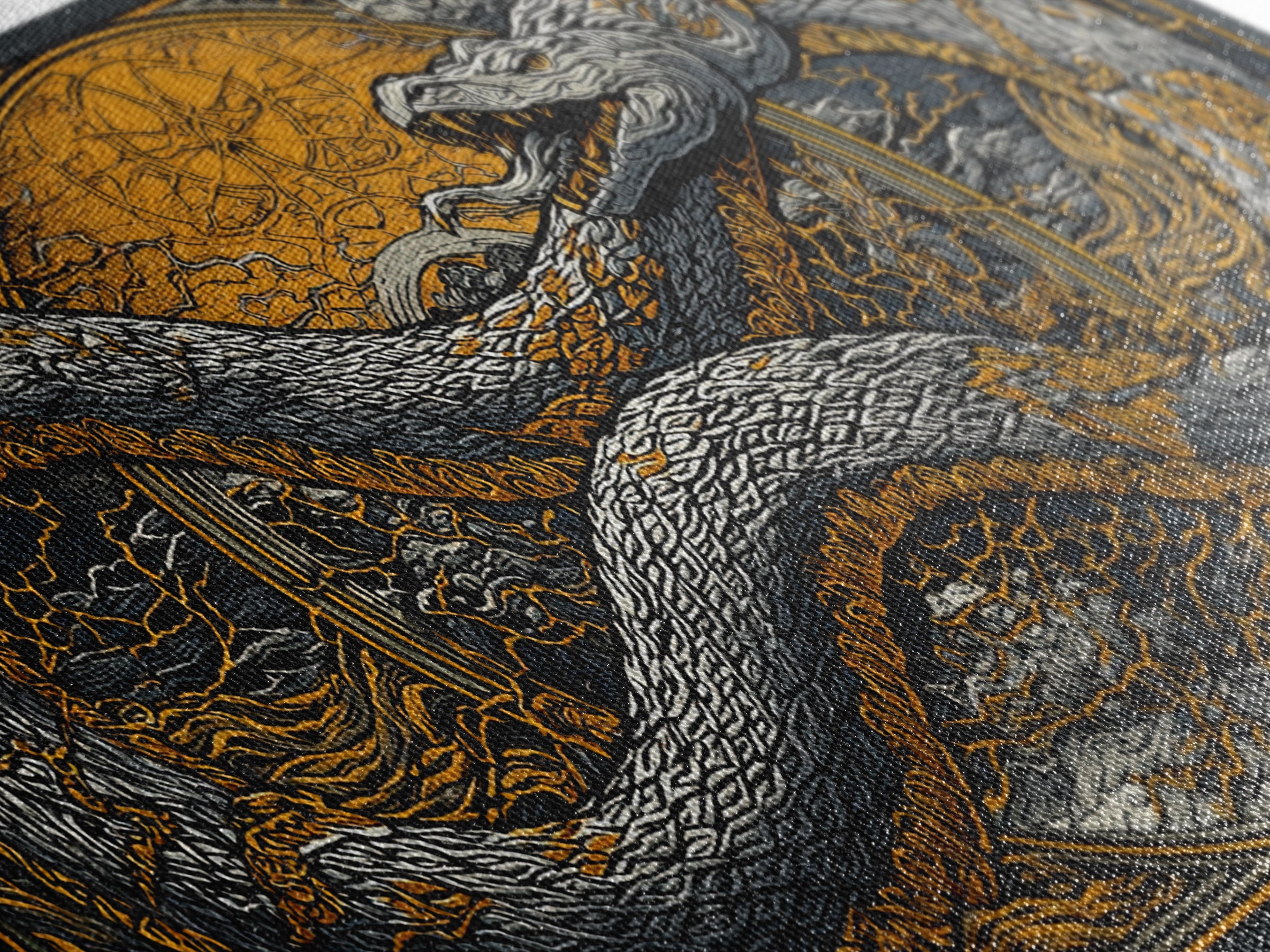 Midgard Serpent Canvas Gold Art Norse Mythology Canvas Art Nordic Wall Hanging framed in natural wood, Office Accent, Dad Gift