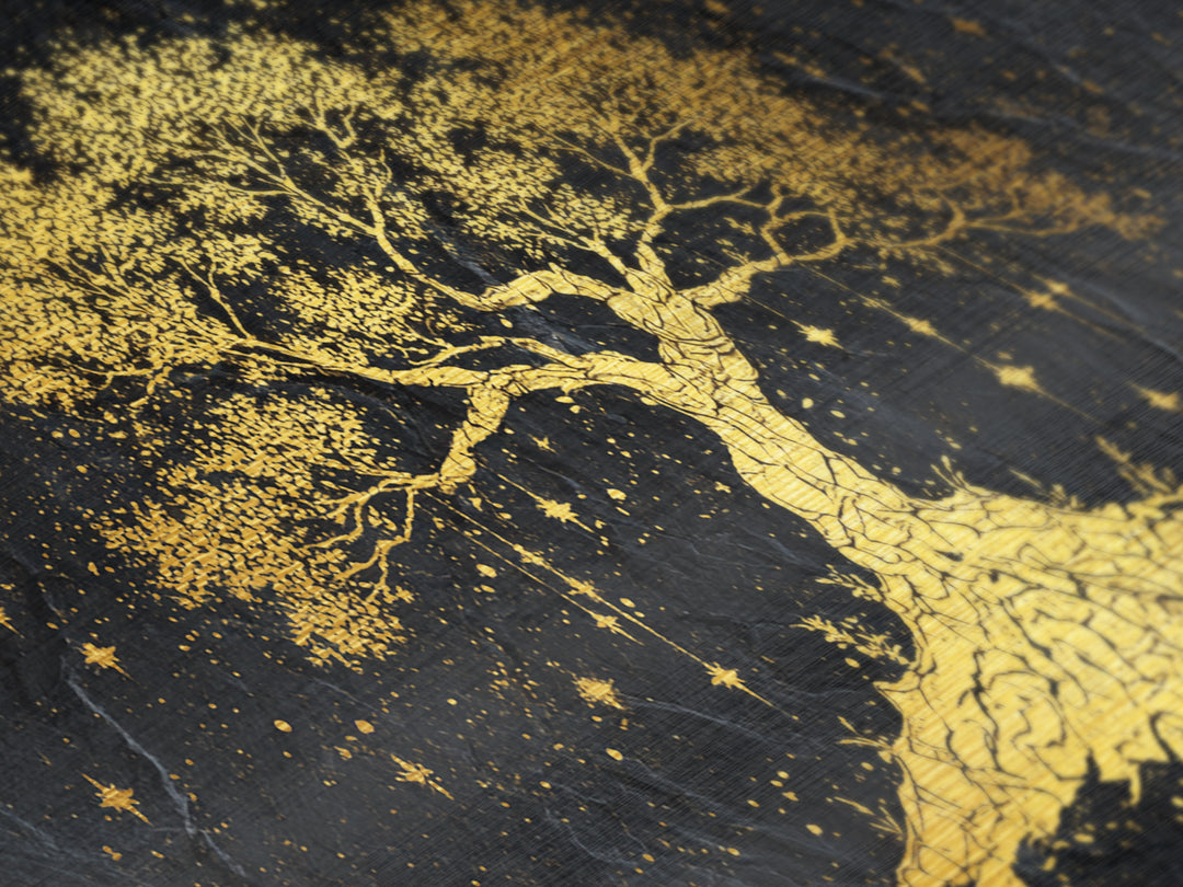 Yggdrasil Metallic Gold Art Metal Art Norse Tree of Life Nordic Mythology Wall Decor Dad Gift Office Art framed with real wood