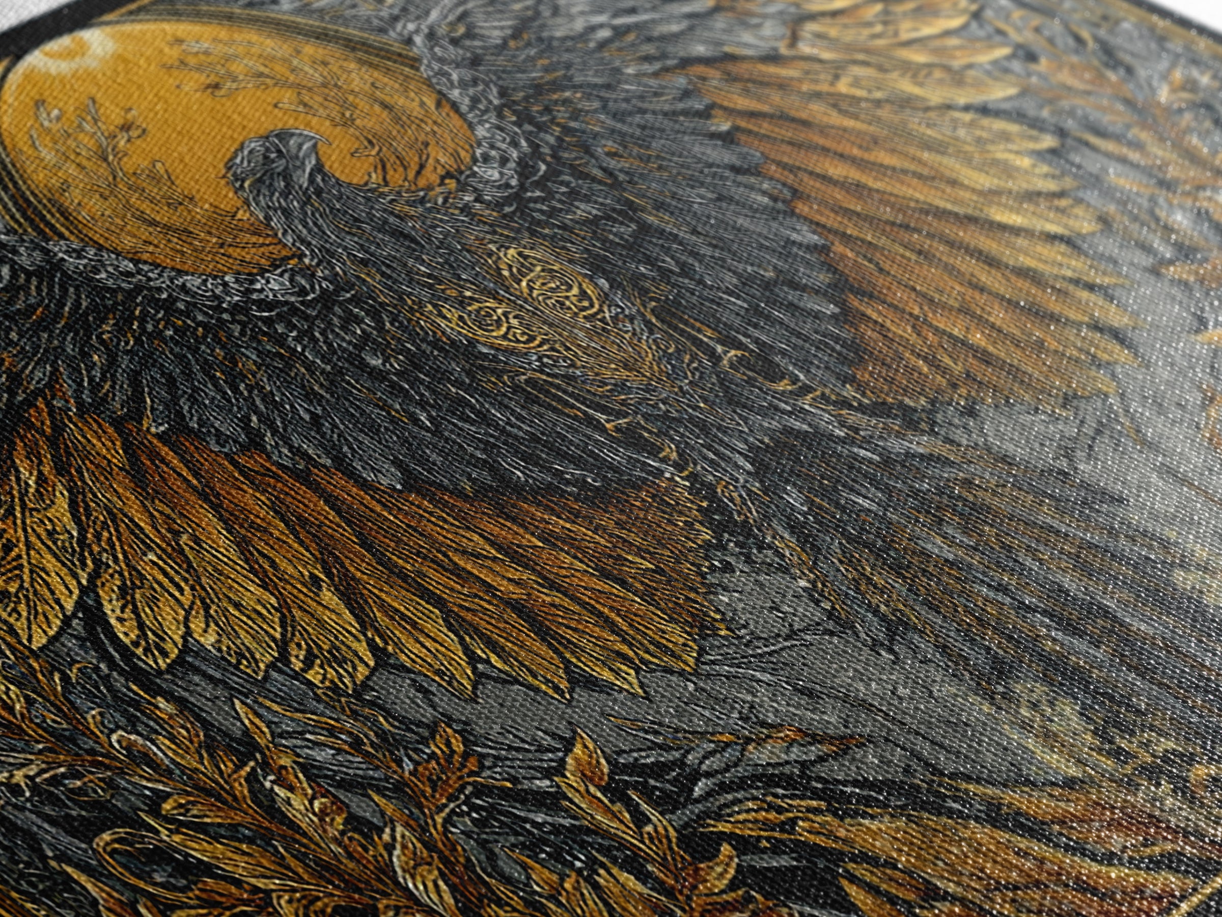 Valkyrie Eagle Canvas Gold Art Canvas Art Norse Wall Hanging with Spreading Wings, Natural Wood Frame, Nordic Mythology Gift