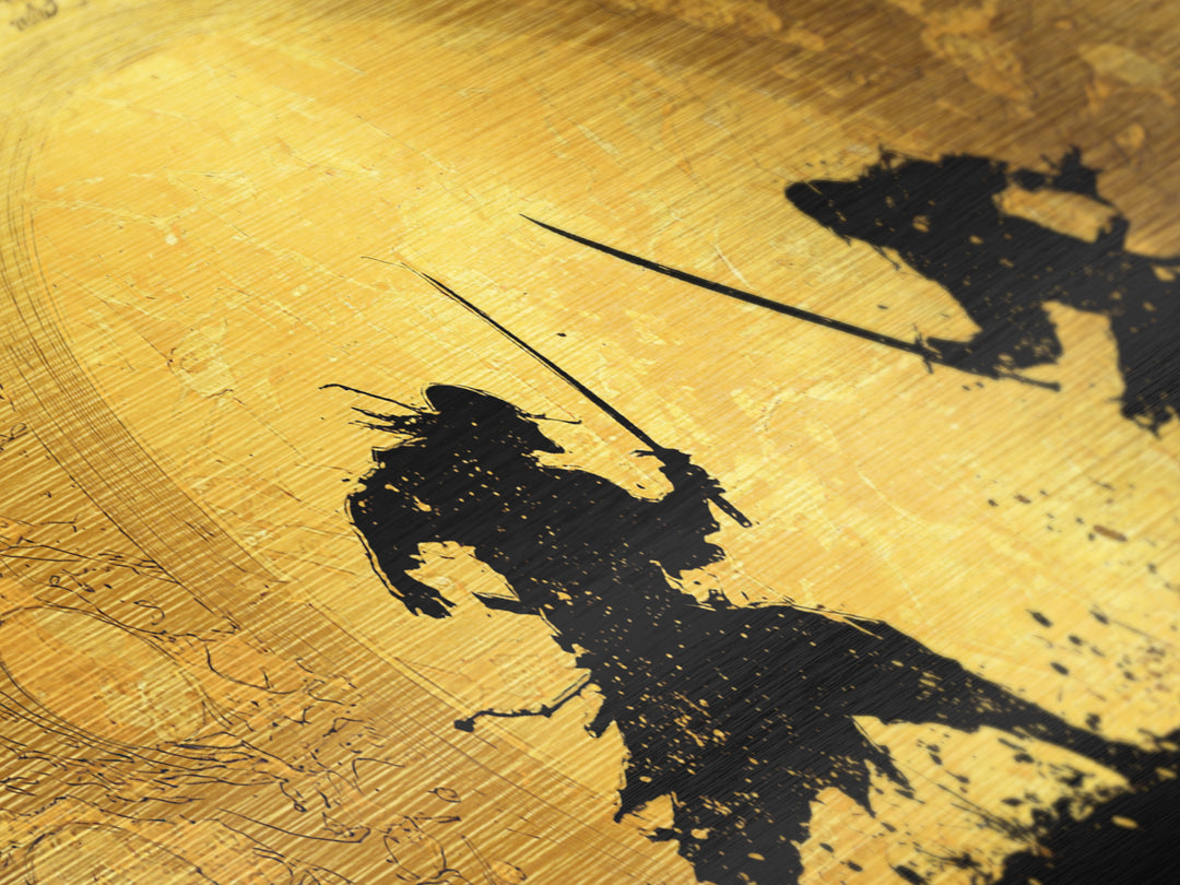 Samurai Duel Metallic Gold Art Metal Art Norse Inspired Epic Warrior Wall Art Man Cave Decor Office Gift framed in real wood