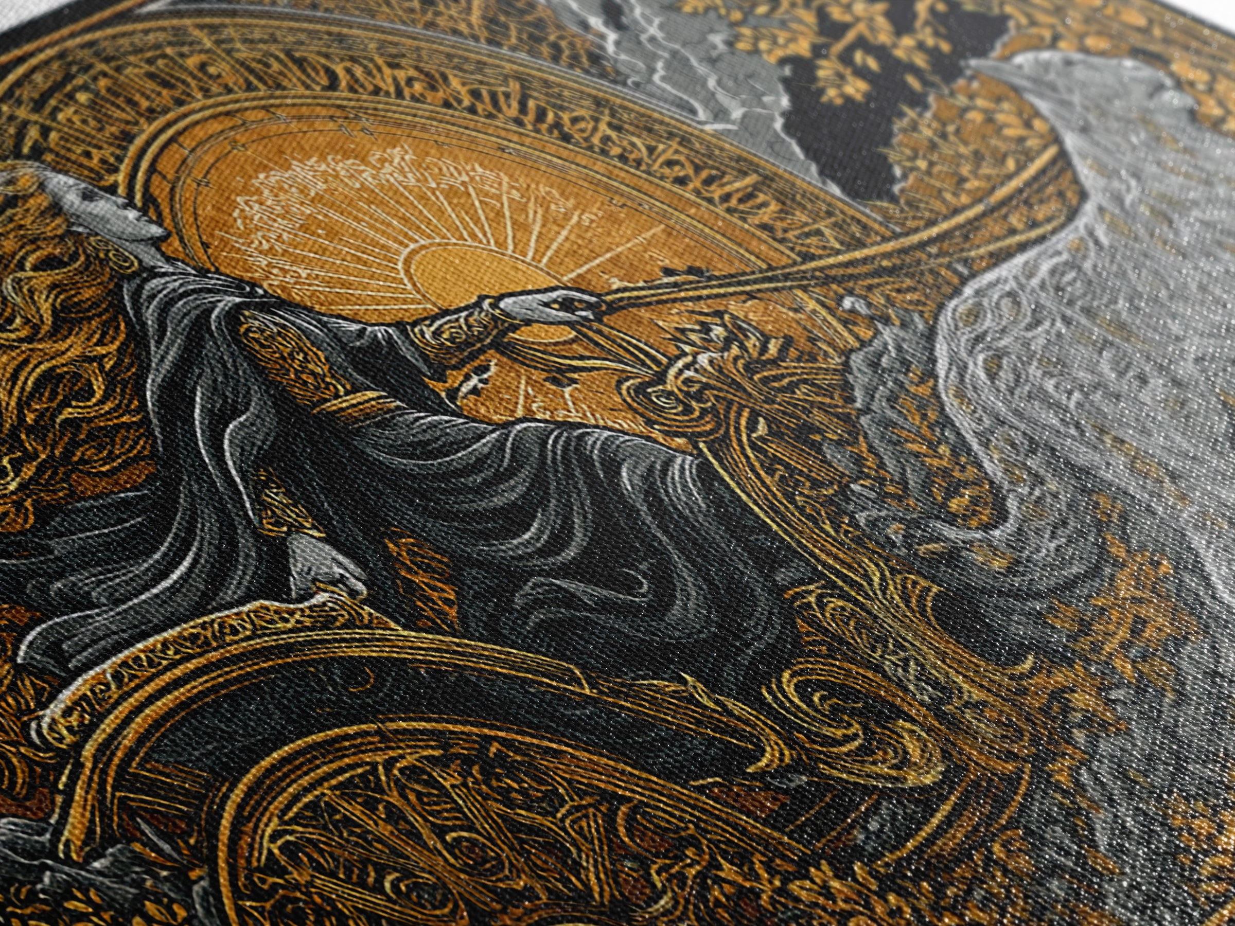 Freyja Canvas Gold Art Canvas Art Norse Goddess Viking Mythology Wall Decor Man Cave or Office Art framed in natural wood