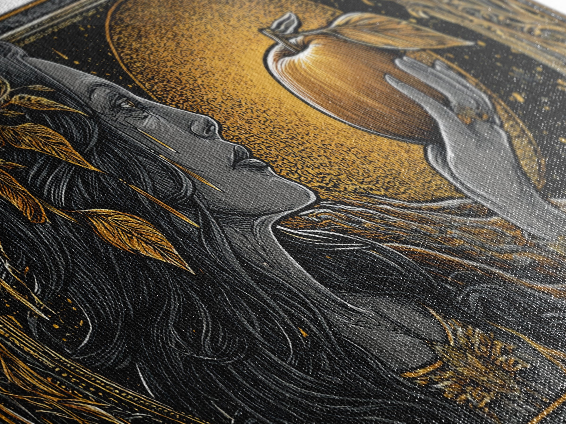 Norse Goddess Idunn Canvas Gold Art Canvas Art Wall Hanging Nordic Mythology Decor for Man Cave or Viking Office Art with real wood frame