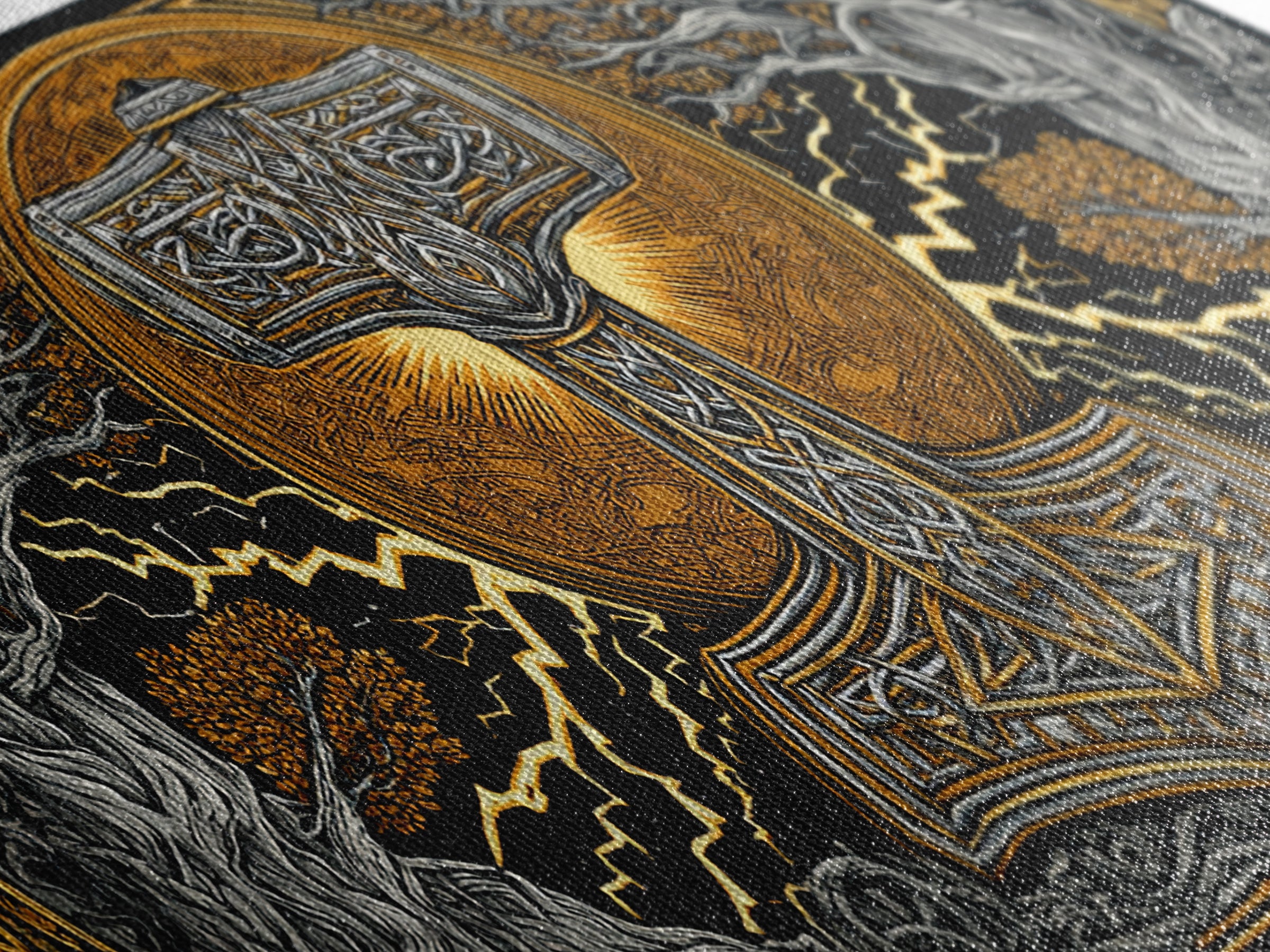 Mjolnir Norse Hammer Canvas Gold Art Canvas Art Viking Symbol Wall Art for Man Cave Office or Dad Gift in handcrafted real wood frame